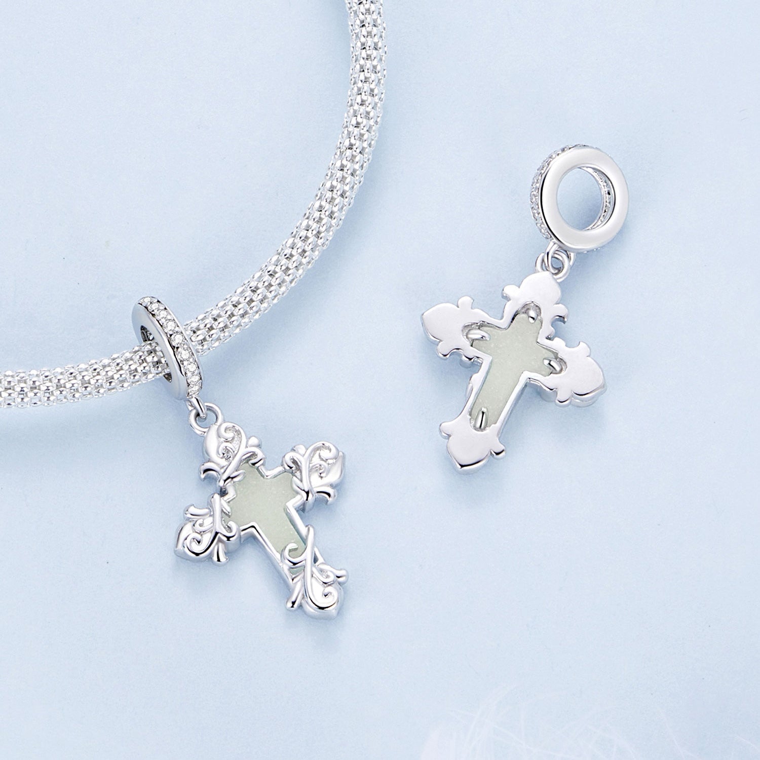Silver Pendant Luminous Cross CZ Dangle Charm For Sale - sursenso Pendant