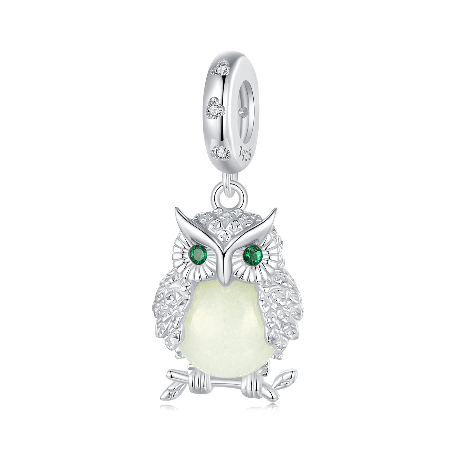 Silver Pendant Luminous Owl CZ Dangle Charm For Sale - sursenso Pendant