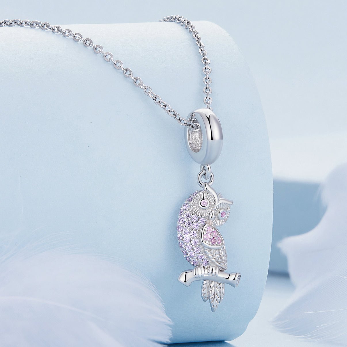 Silver Pendant Magnificent Owl CZ Dangle Charm For Sale - sursenso Pendant
