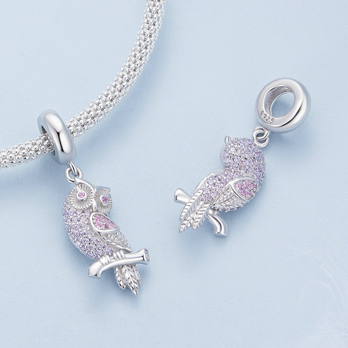Silver Pendant Magnificent Owl CZ Dangle Charm For Sale - sursenso Pendant
