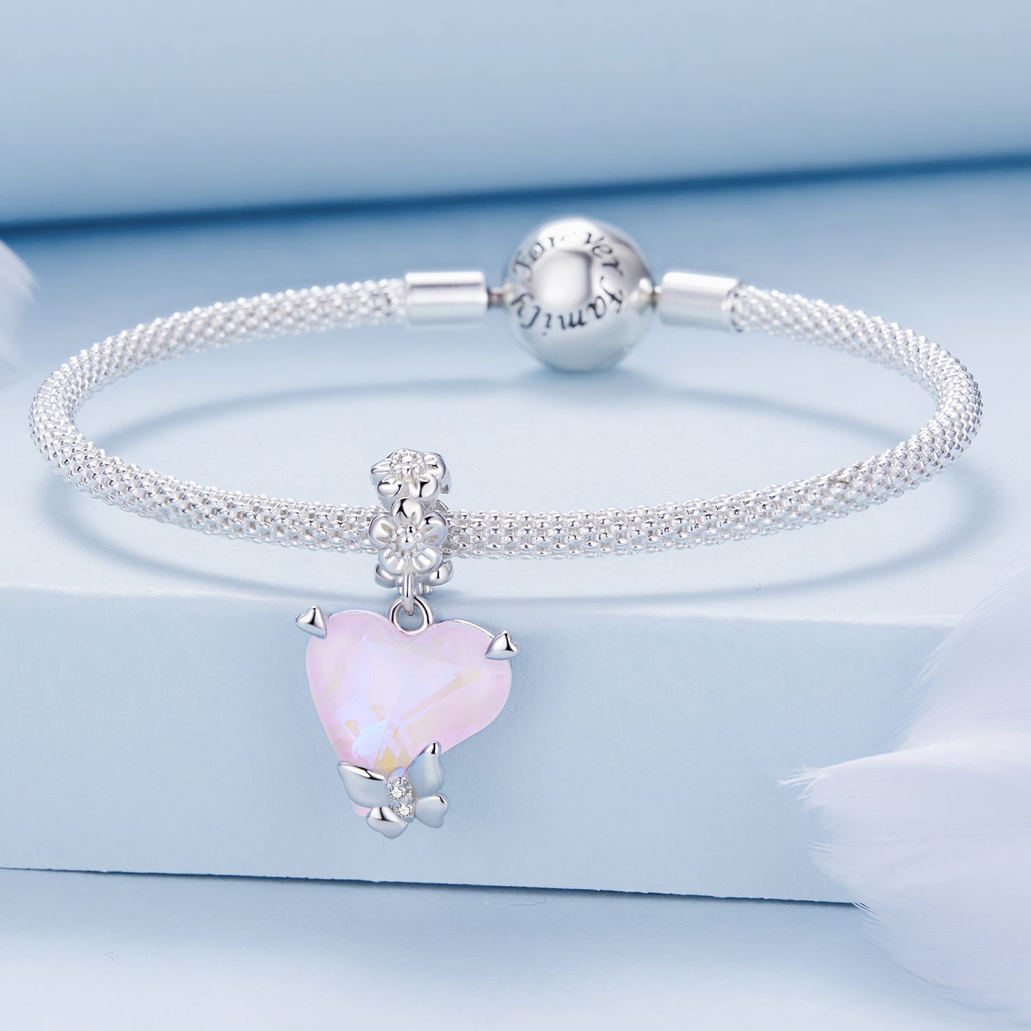 Silver Pendant Mocha Butterfly Pink CZ Dangle Charm For Sale - sursenso Pendant