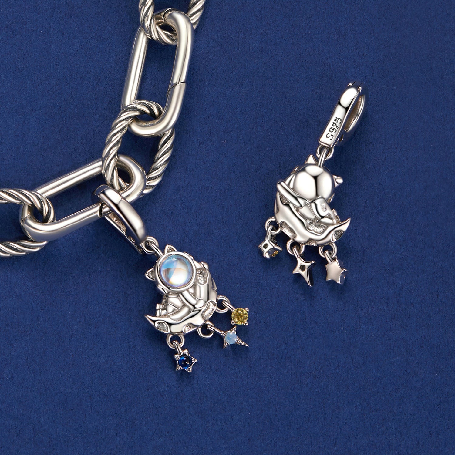 Silver Pendant Moon Astronaut CZ Dangle Charm For Sale - sursenso Pendant