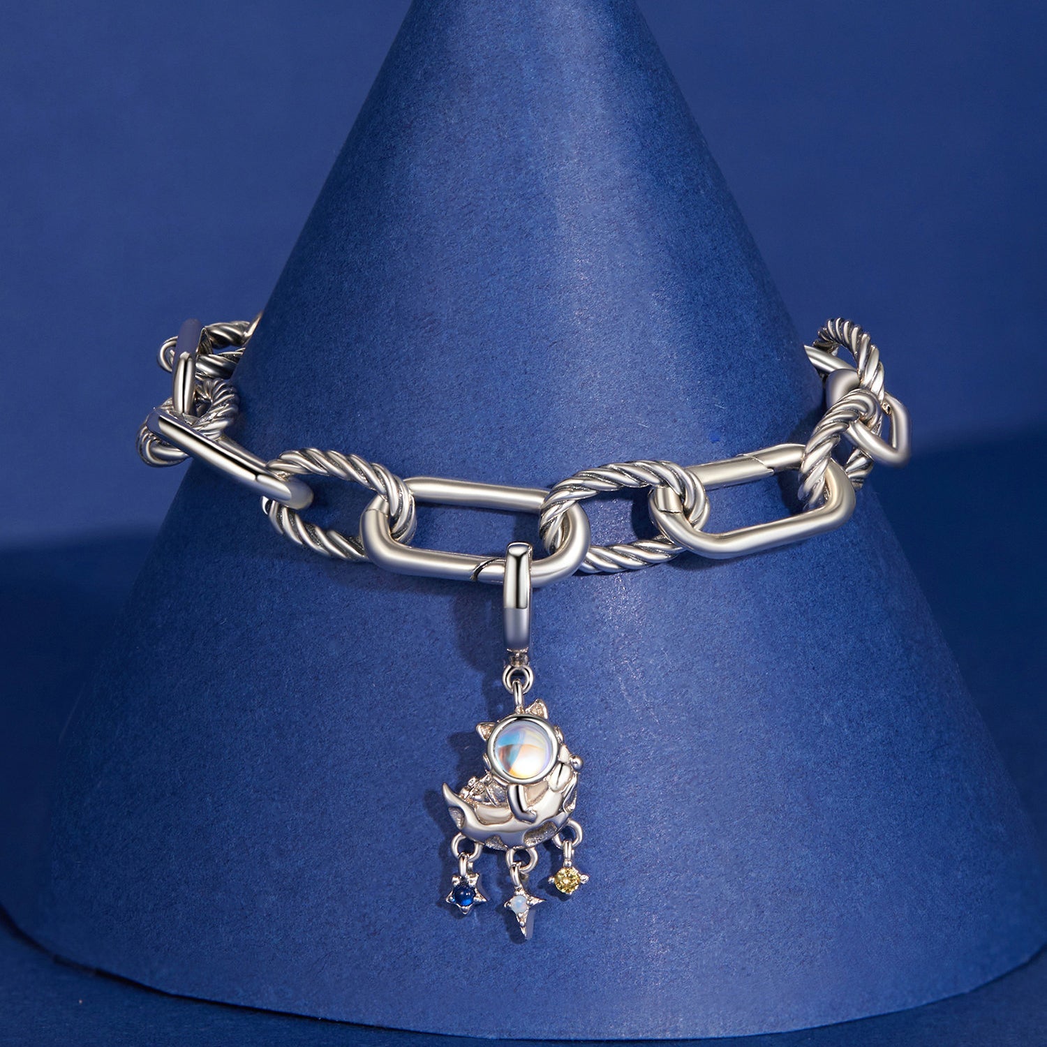 Silver Pendant Moon Astronaut CZ Dangle Charm For Sale - sursenso Pendant