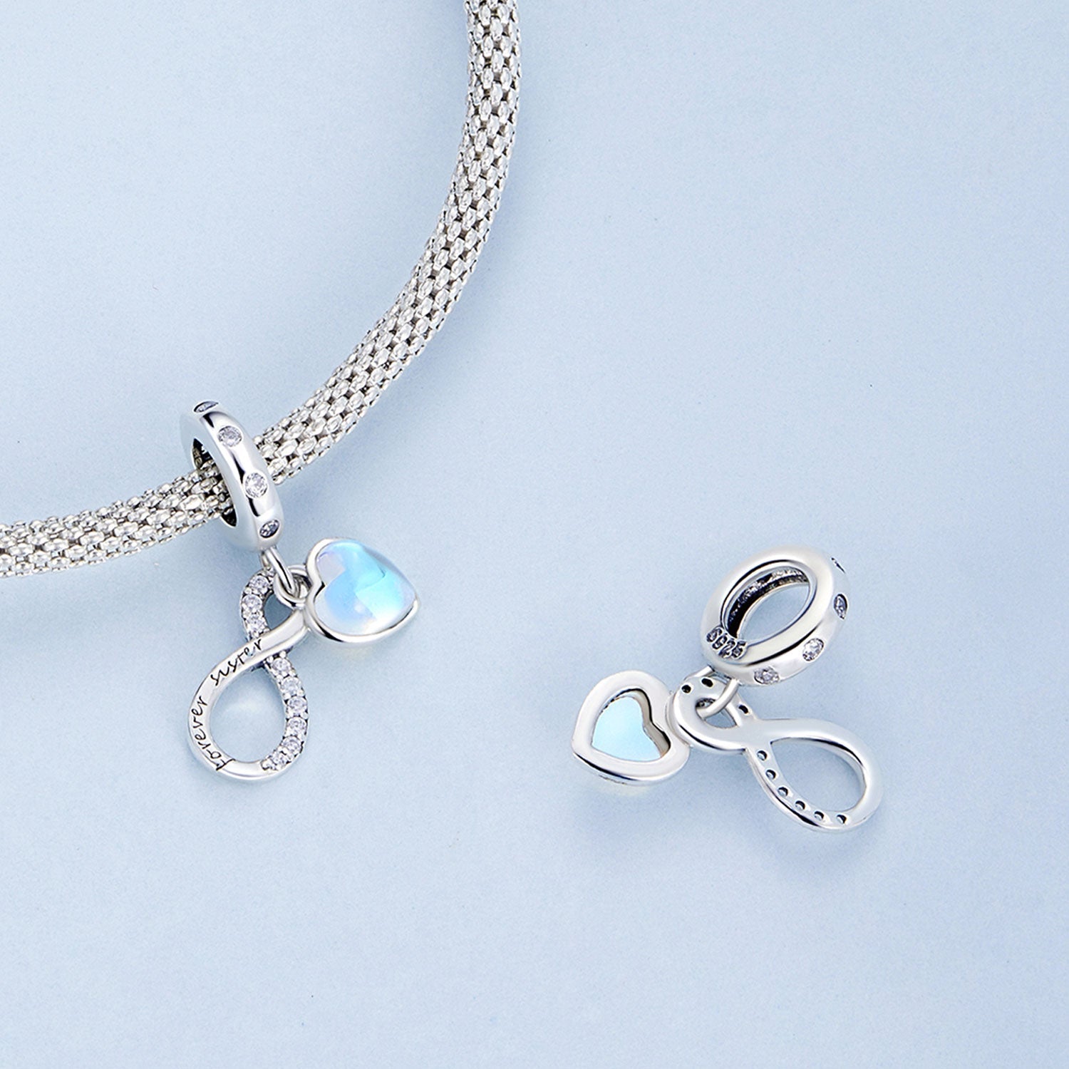 Silver Pendant Moonstone Eternal Sisterhood CZ Dangle Charm For Sale - sursenso Pendant