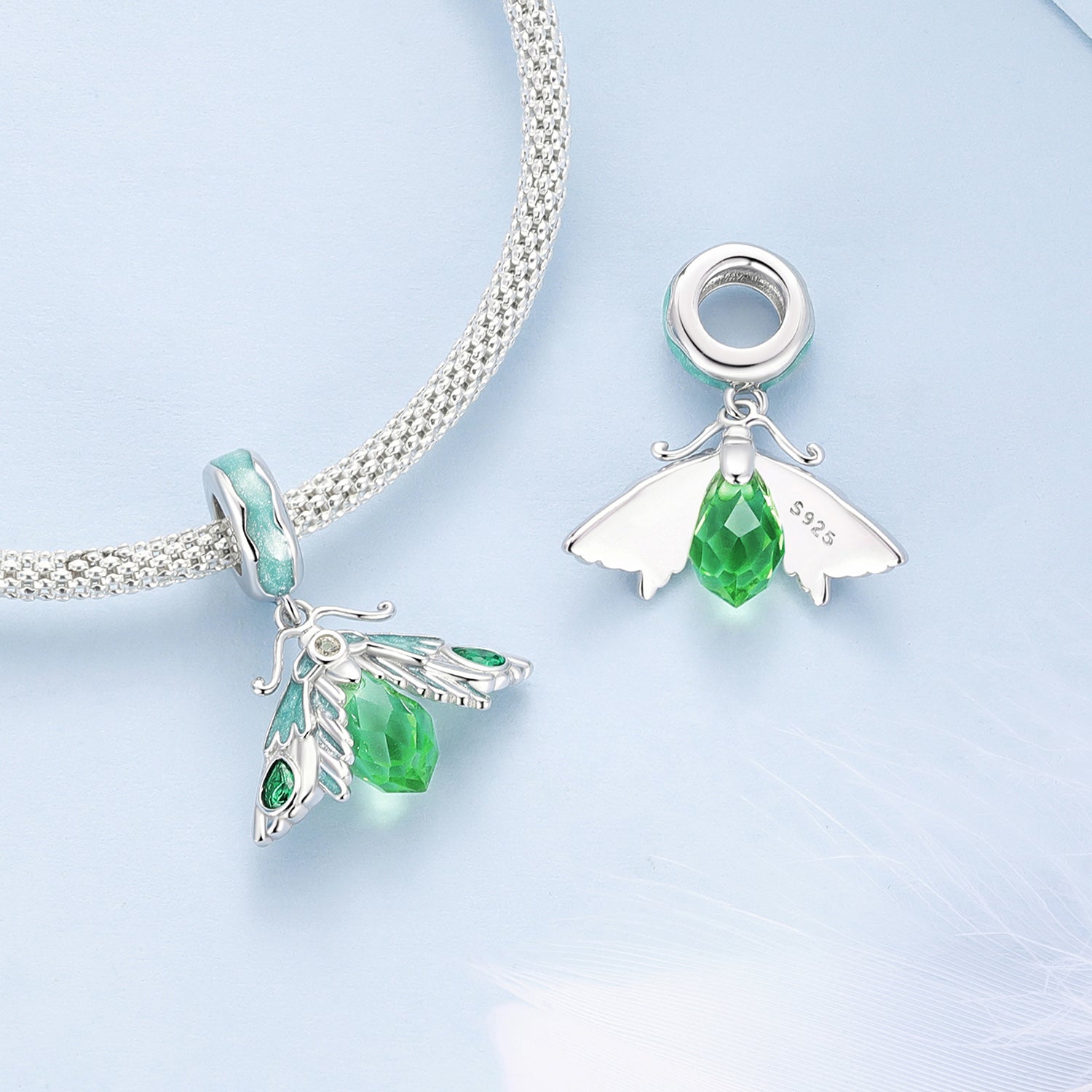 Silver Pendant Moth Green CZ Dangle Charm For Sale - sursenso Pendant
