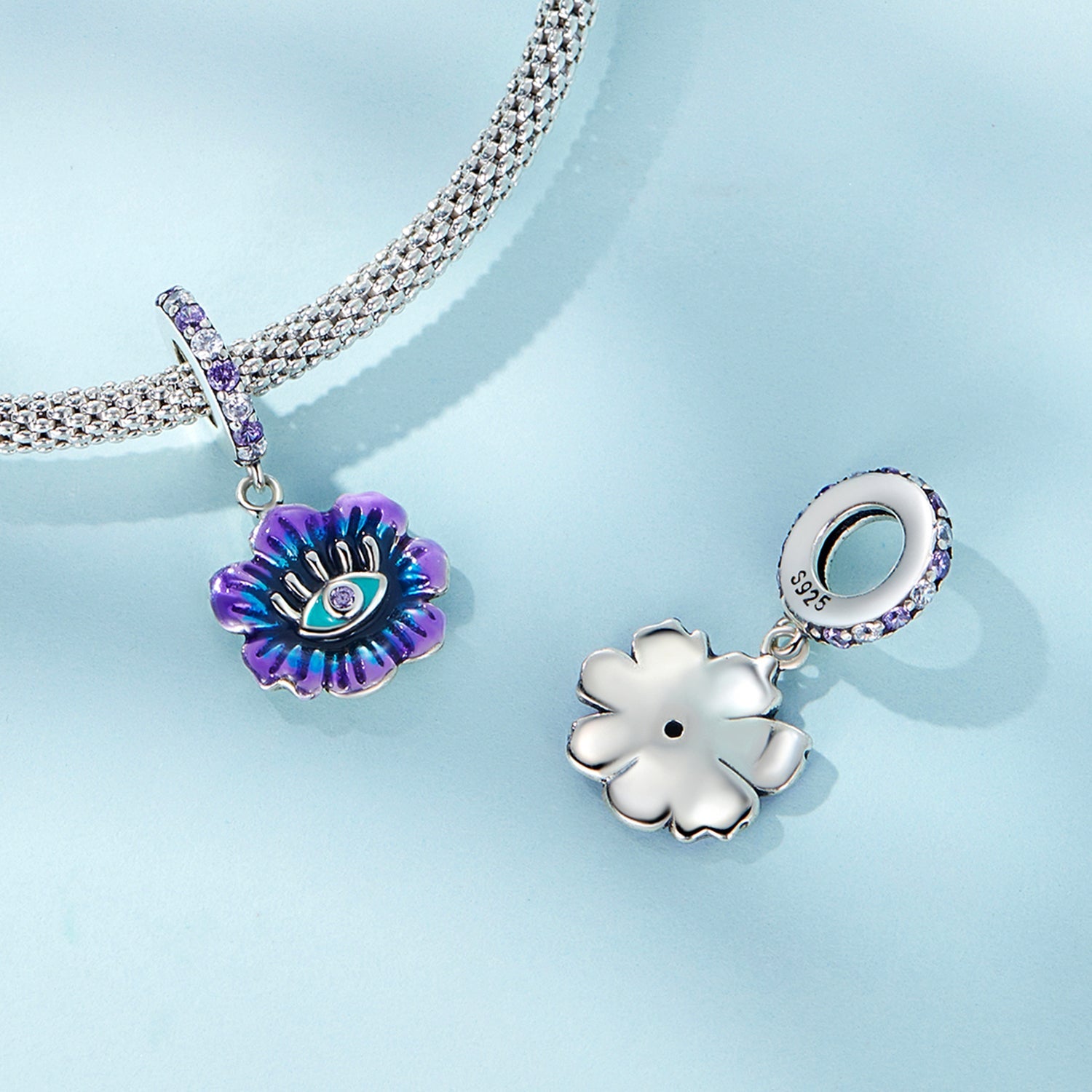 Silver Pendant Night Demon Flower CZ Dangle Charm For Sale - sursenso Pendant