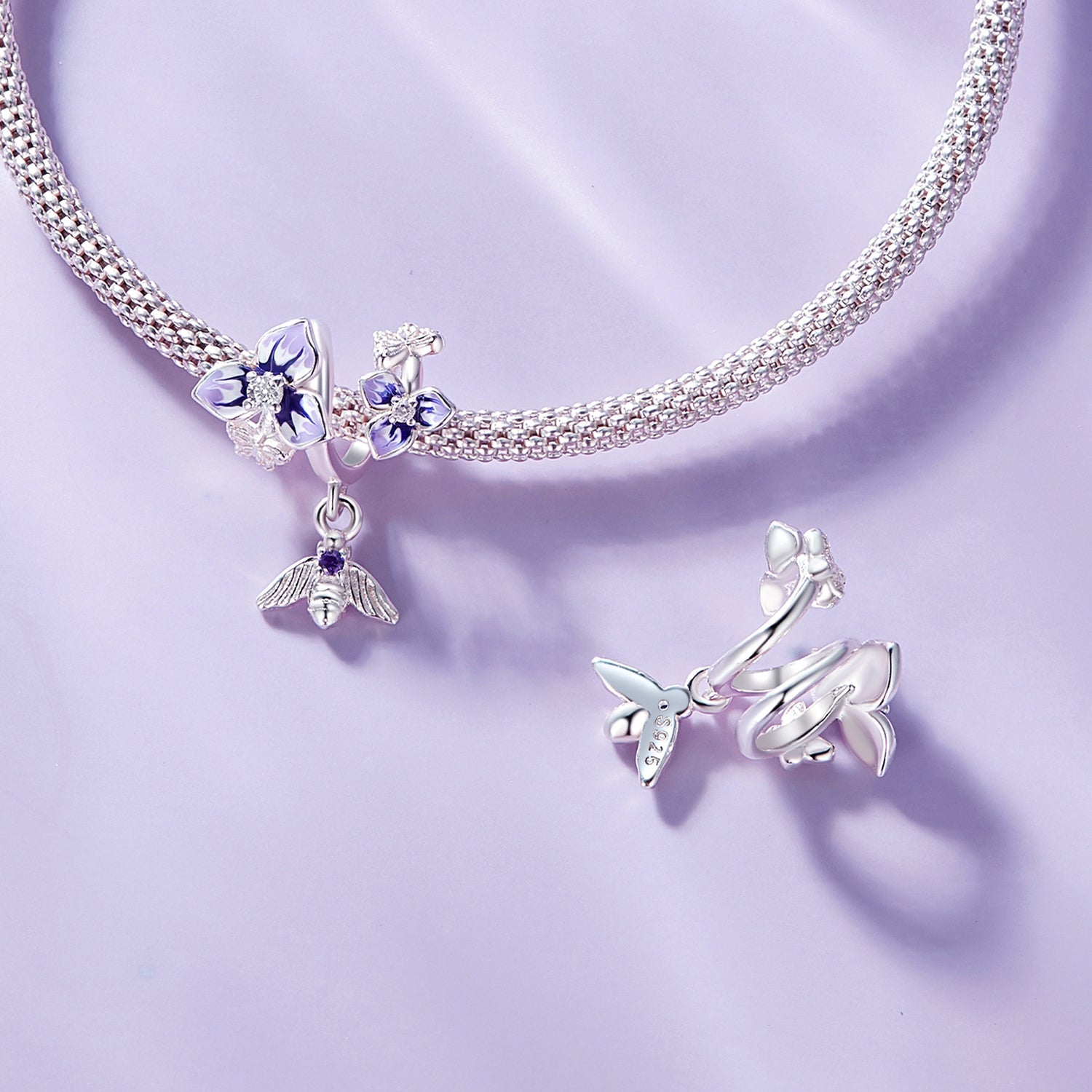 Silver Pendant Pansy Bouquet CZ Dangle Charm For Sale - sursenso Pendant