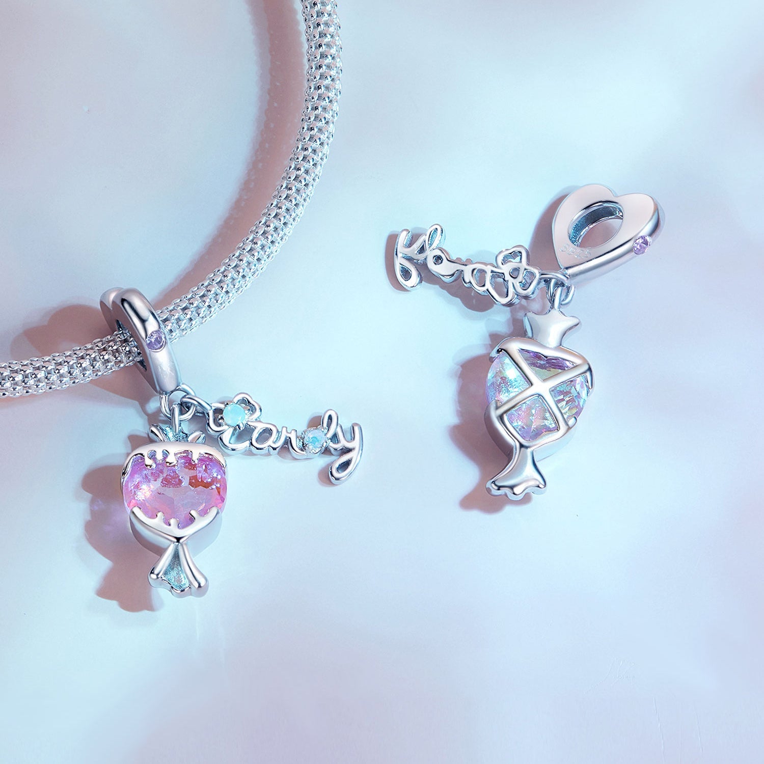 Silver Pendant Pink Candy CZ Dangle Charm For Sale - sursenso Pendant