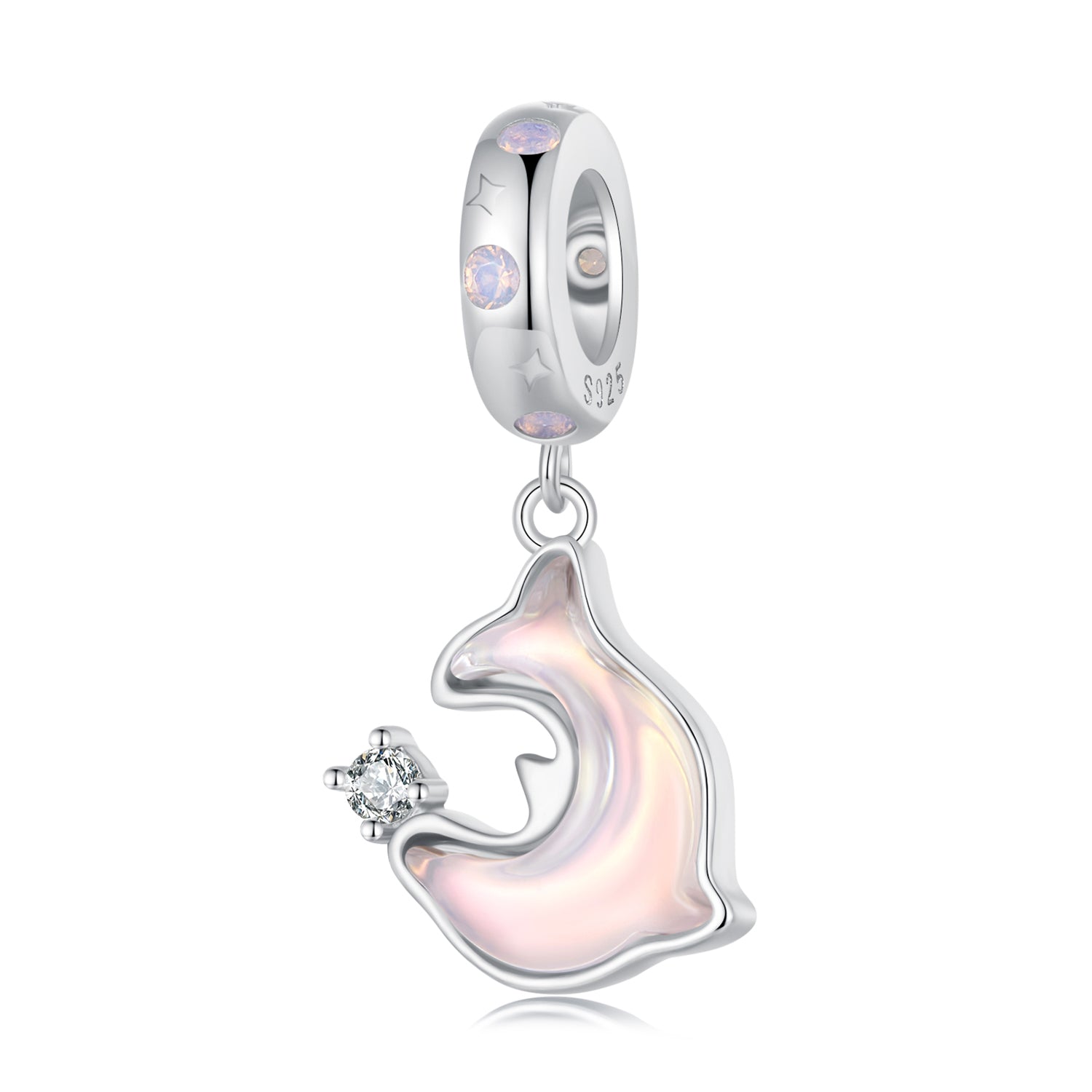 Silver Pendant Pink Dolphin CZ Dangle Charm For Sale - sursenso Pendant
