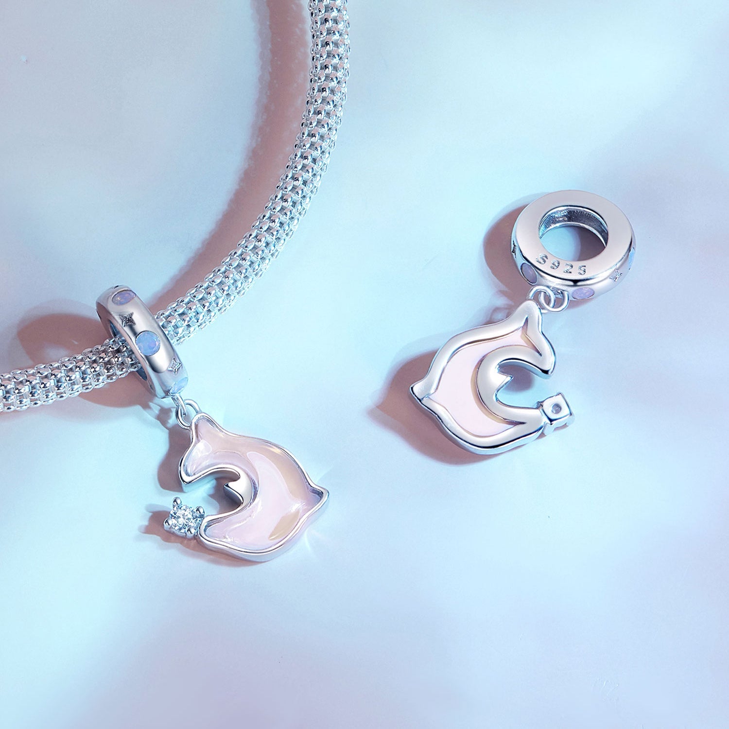 Silver Pendant Pink Dolphin CZ Dangle Charm For Sale - sursenso Pendant