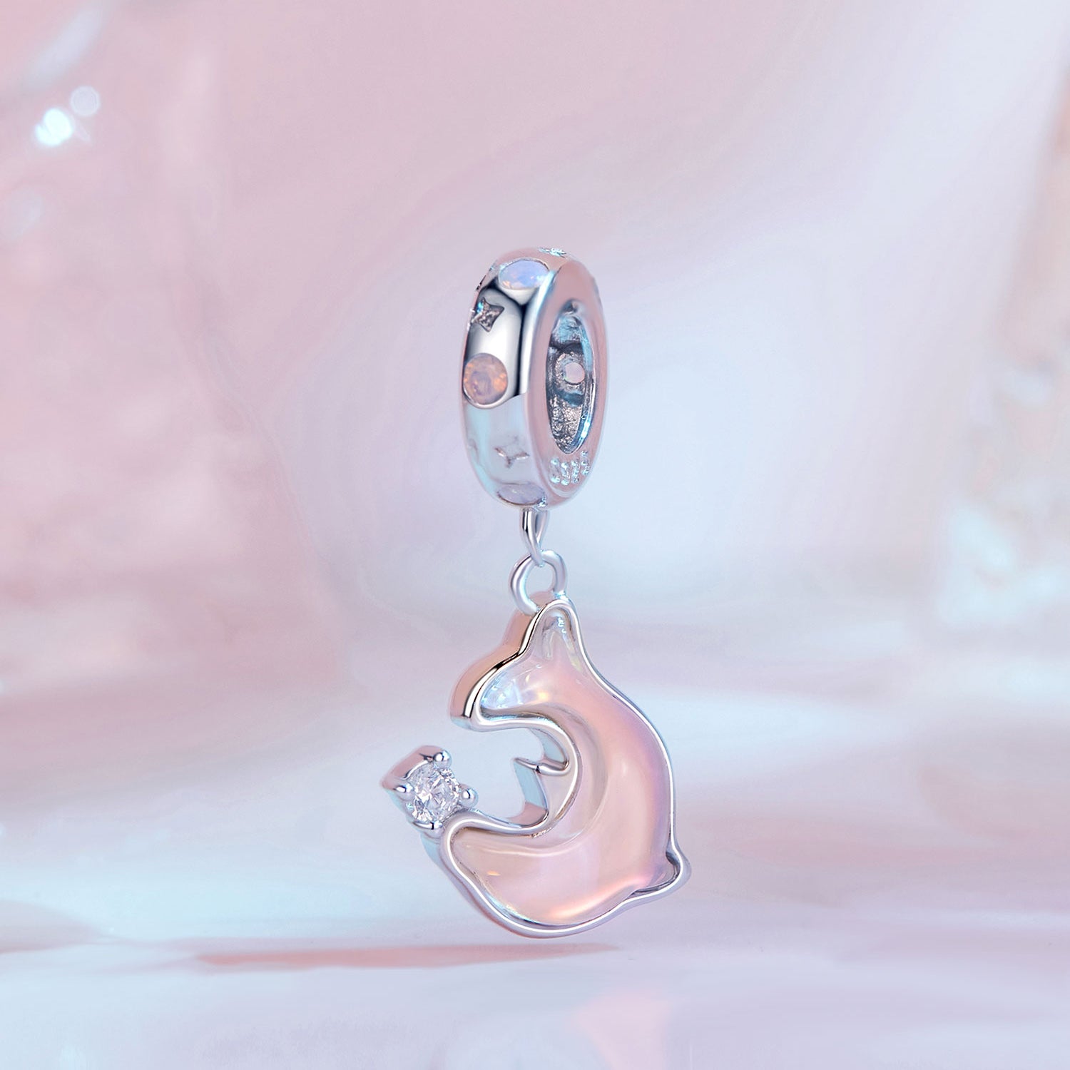 Silver Pendant Pink Dolphin CZ Dangle Charm For Sale - sursenso Pendant