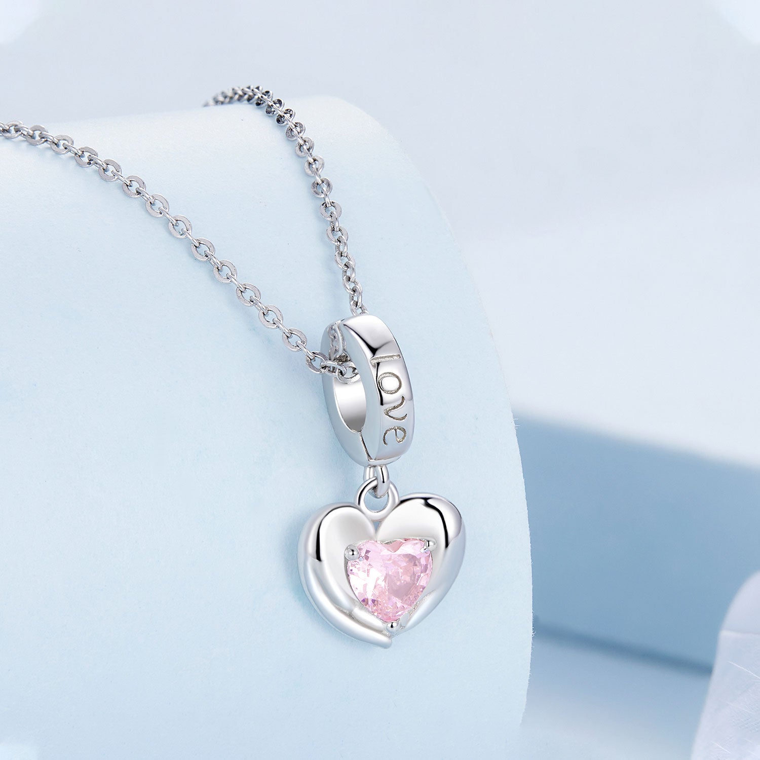 Silver Pendant Pink Guardian Love Heart CZ Dangle Charm For Sale - sursenso Pendant