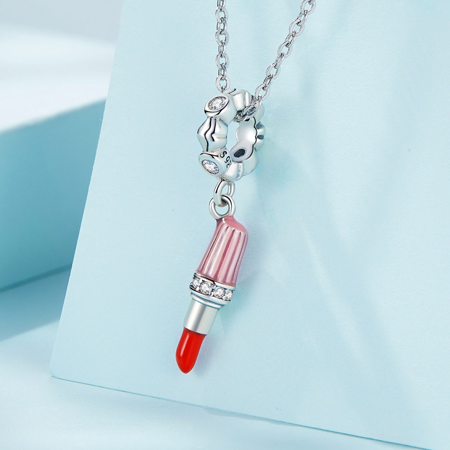 Silver Pendant Pink Lipstick CZ Dangle Charm For Sale - sursenso Pendant