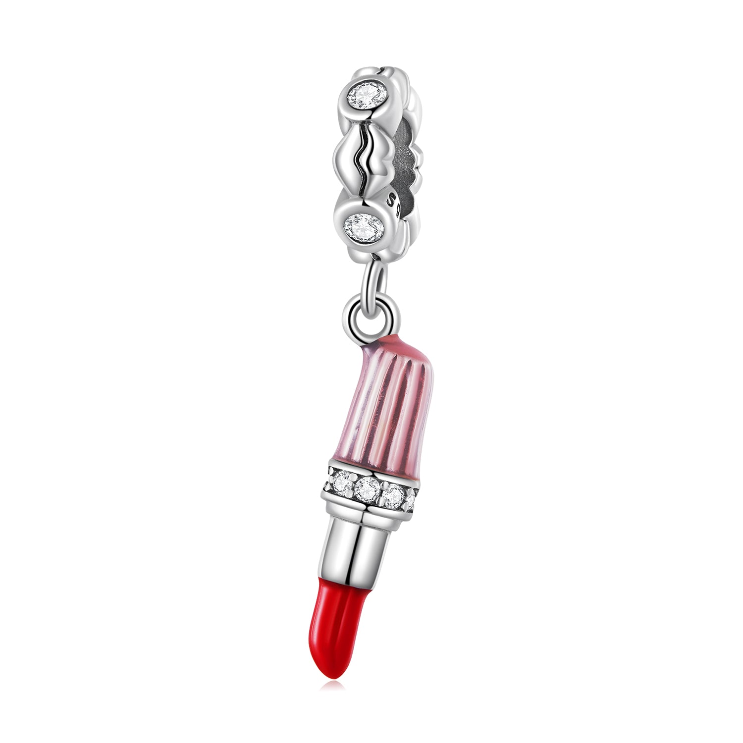 Silver Pendant Pink Lipstick CZ Dangle Charm For Sale - sursenso Pendant