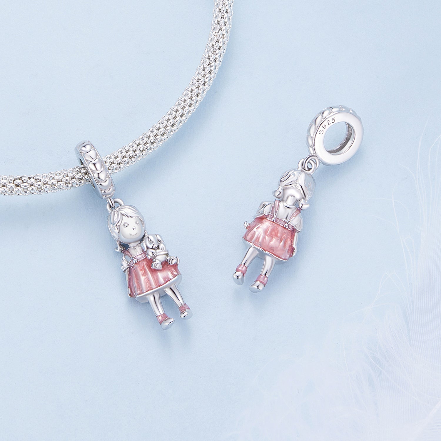 Silver Pendant Pink Little Girl Dangle Charm For Sale - sursenso Pendant