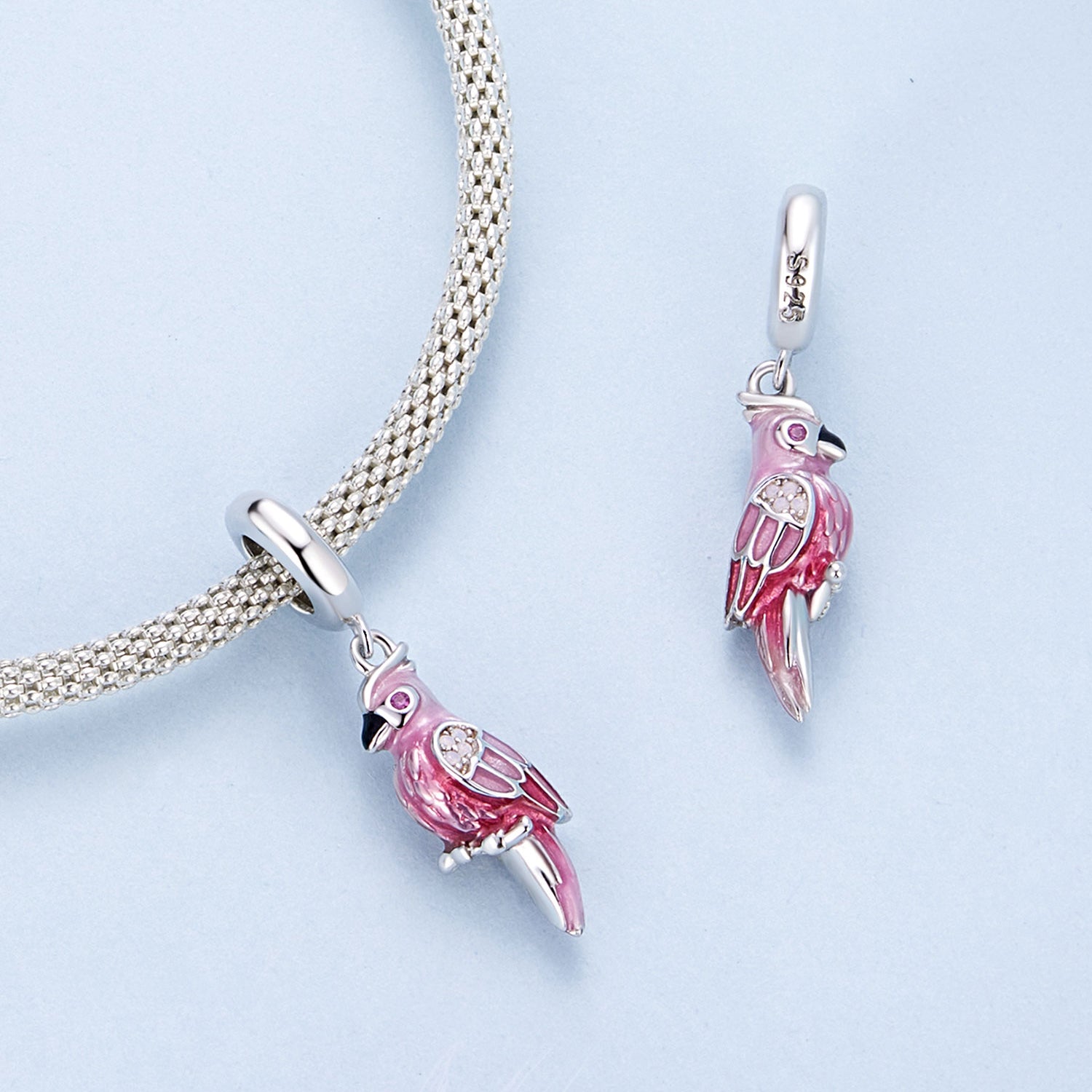 Silver Pendant Pink Parrot CZ Dangle Charm For Sale - sursenso Pendant