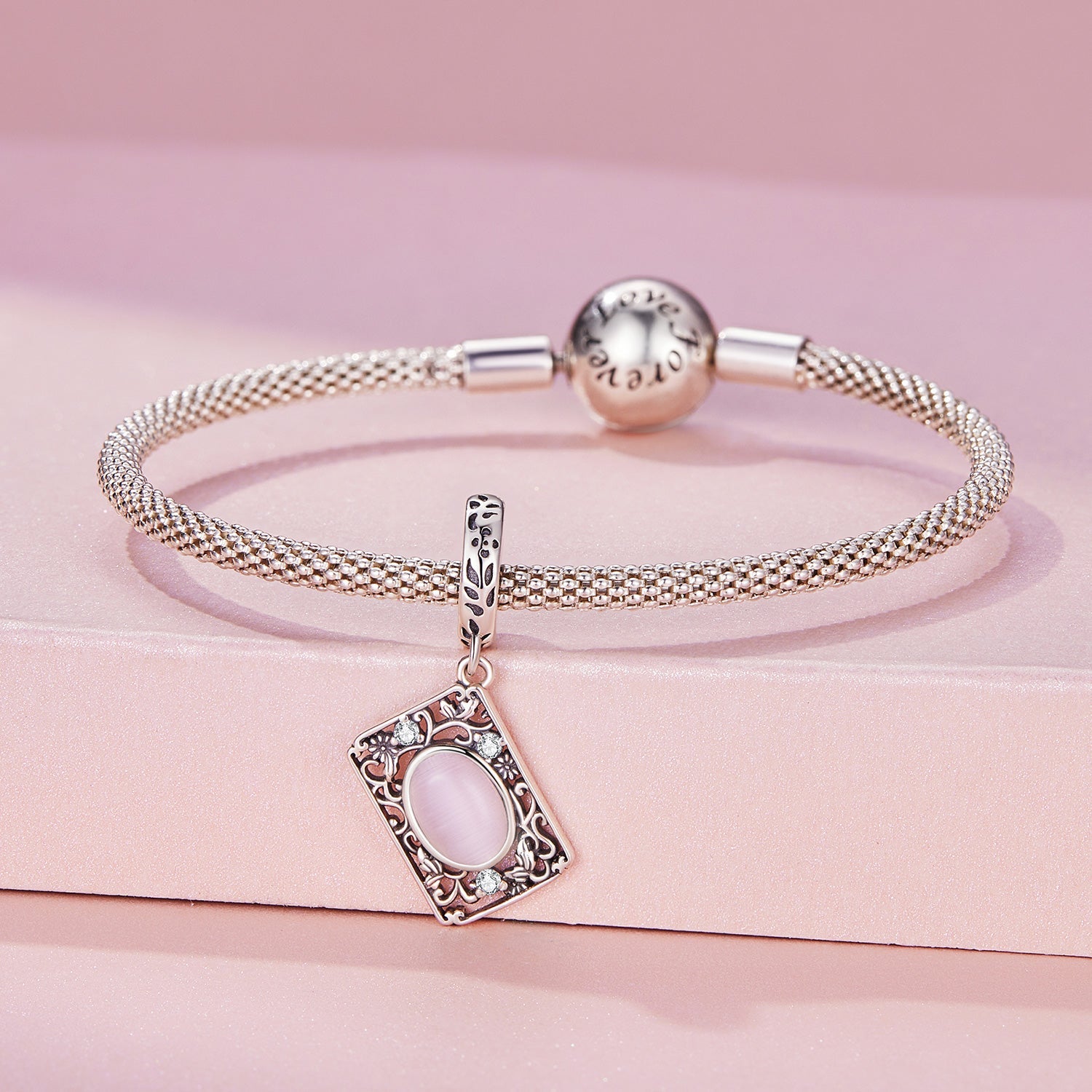 Silver Pendant Pink Pattern Poker CZ Dangle Charm For Sale - sursenso Pendant