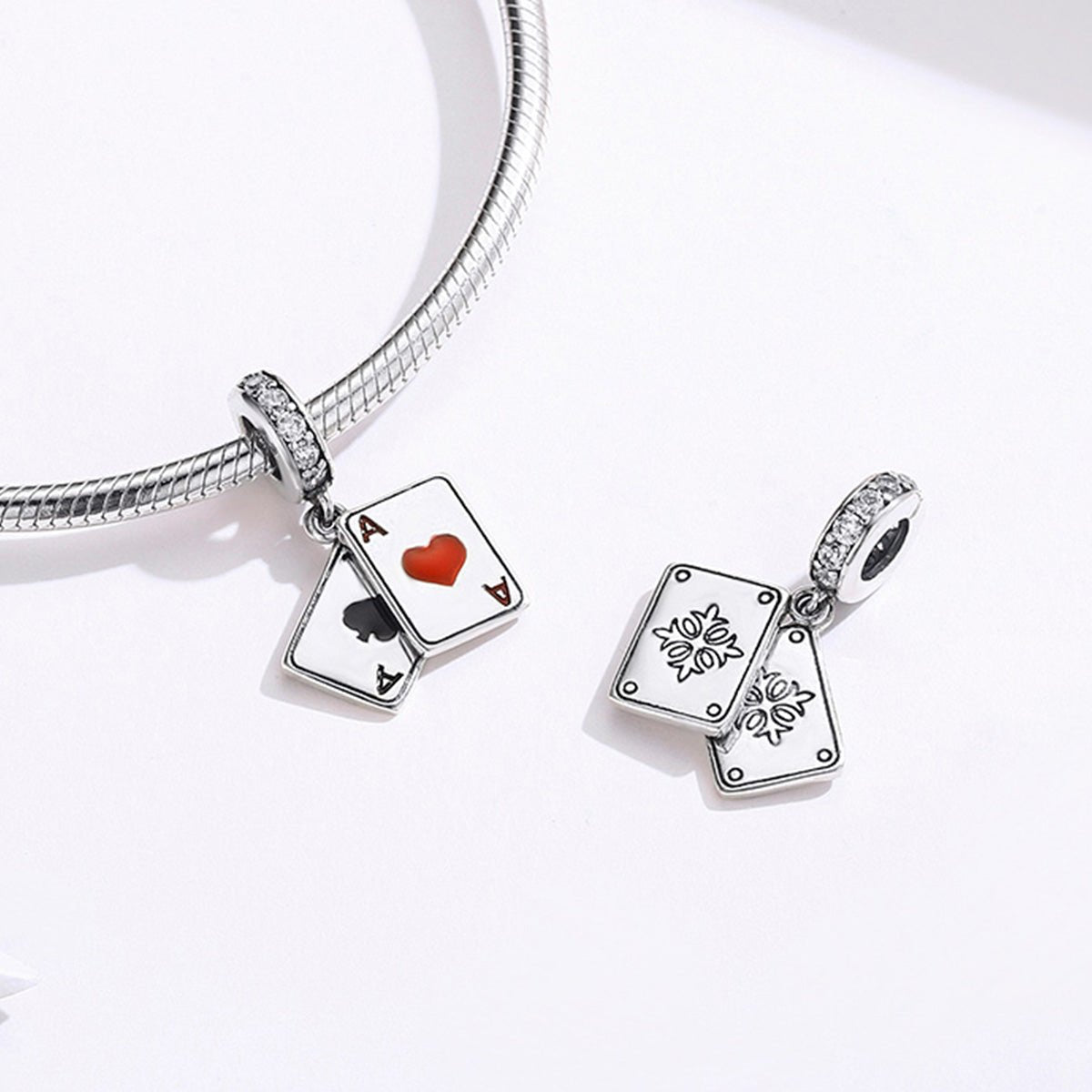 Silver Pendant Poker Ace Double CZ Dangle Charm For Sale - sursenso Pendant