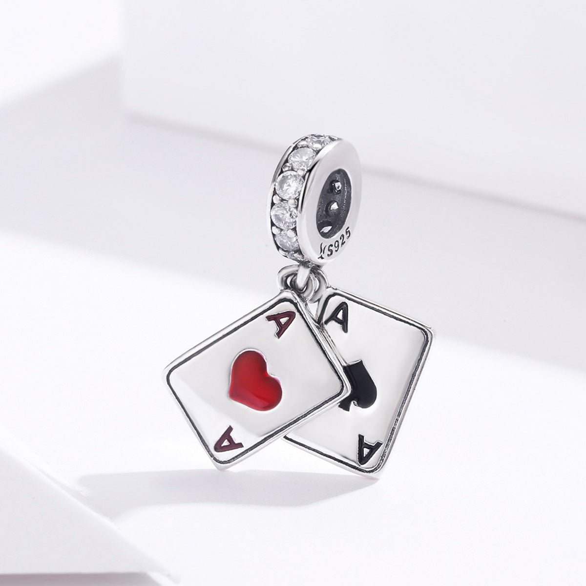 Silver Pendant Poker Ace Double CZ Dangle Charm For Sale - sursenso Pendant