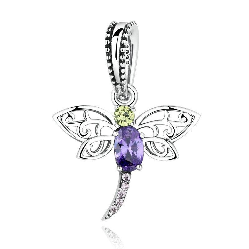 Silver Pendant Purple Dragonfly Insects CZ Dangle Charm For Sale - sursenso Pendant