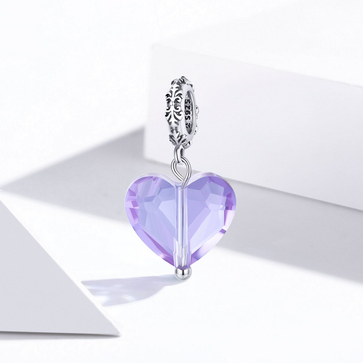 Silver Pendant Purple Heart Crystal Fairy Tale Love Dangle Charm For Sale - sursenso Pendant