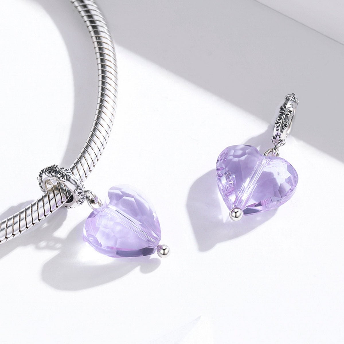 Silver Pendant Purple Heart Crystal Fairy Tale Love Dangle Charm For Sale - sursenso Pendant
