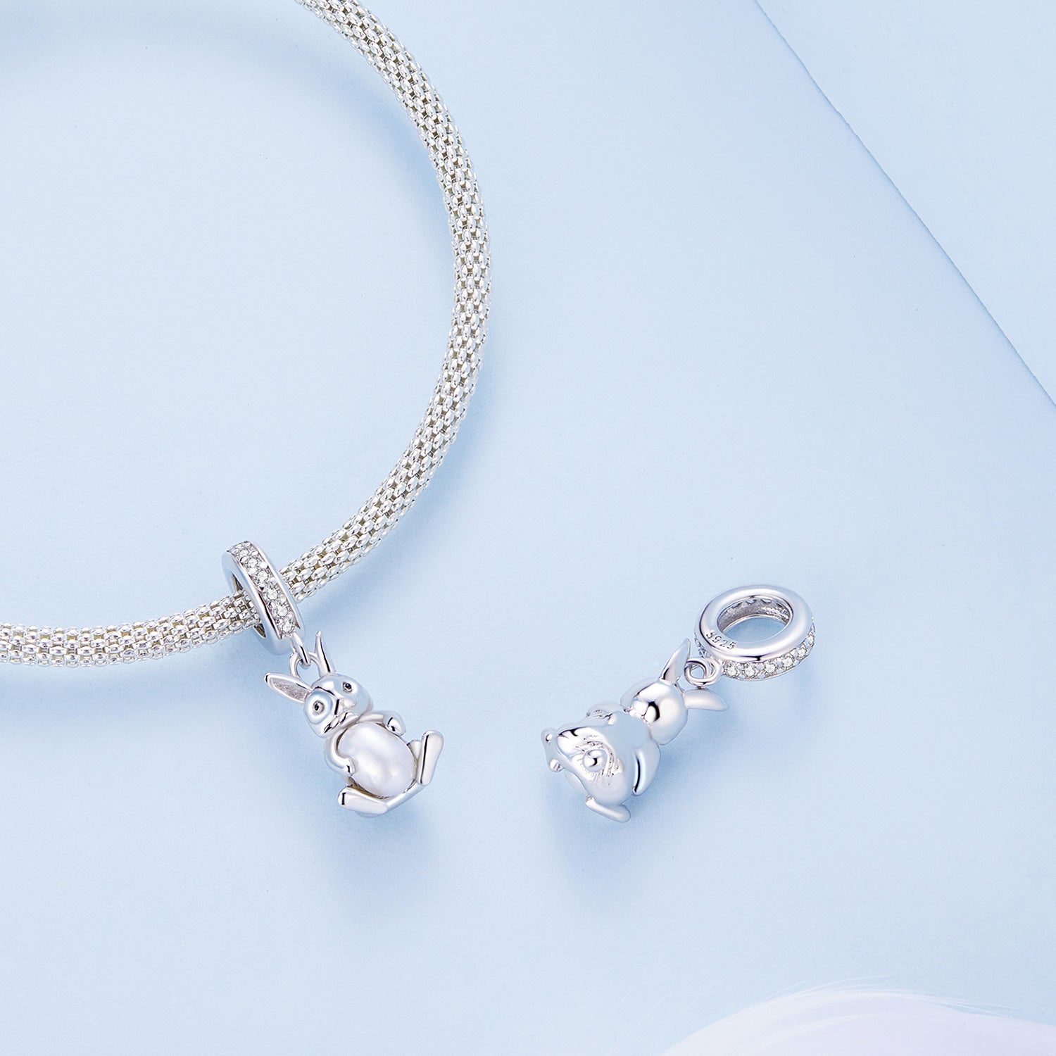 Silver Pendant Rabbit with Pearl CZ Dangle Charm For Sale - sursenso Pendant