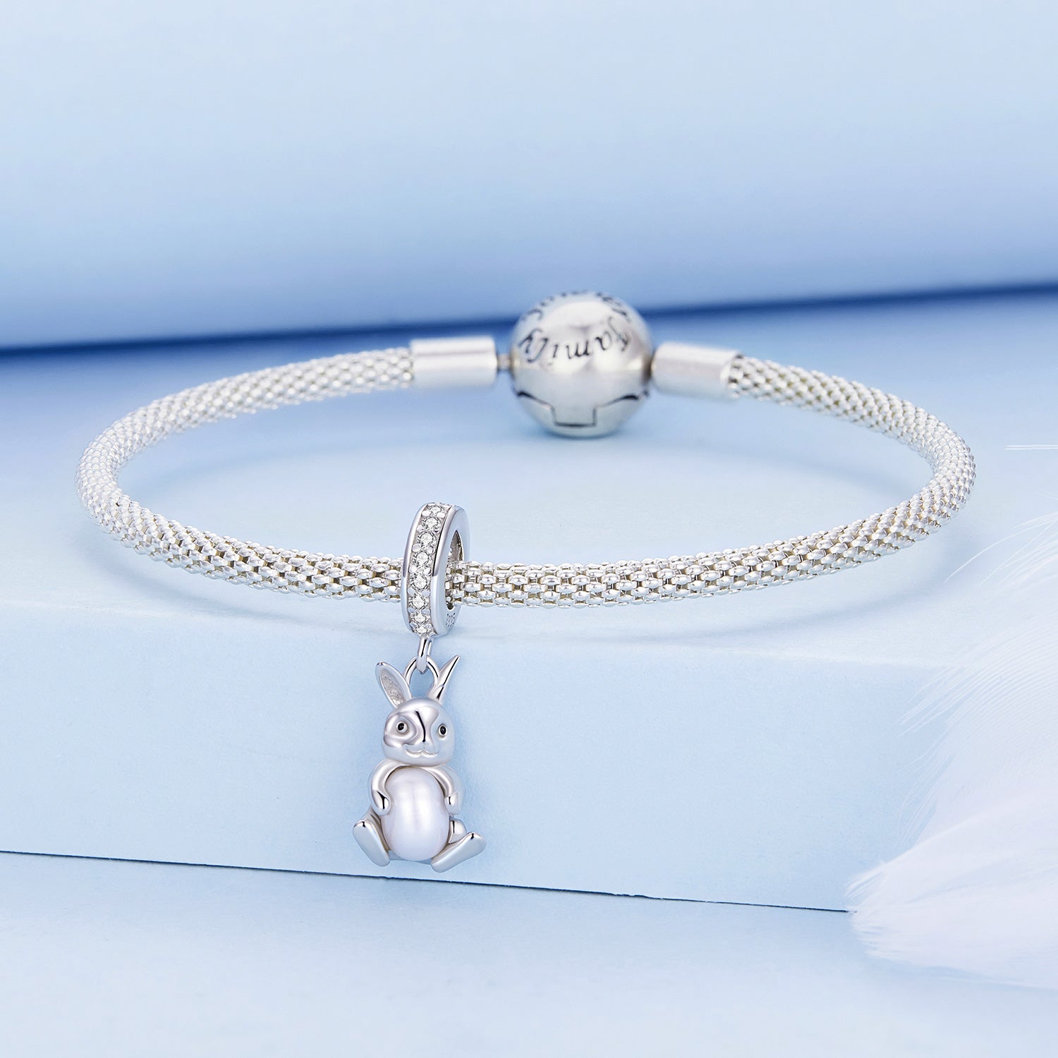 Silver Pendant Rabbit with Pearl CZ Dangle Charm For Sale - sursenso Pendant