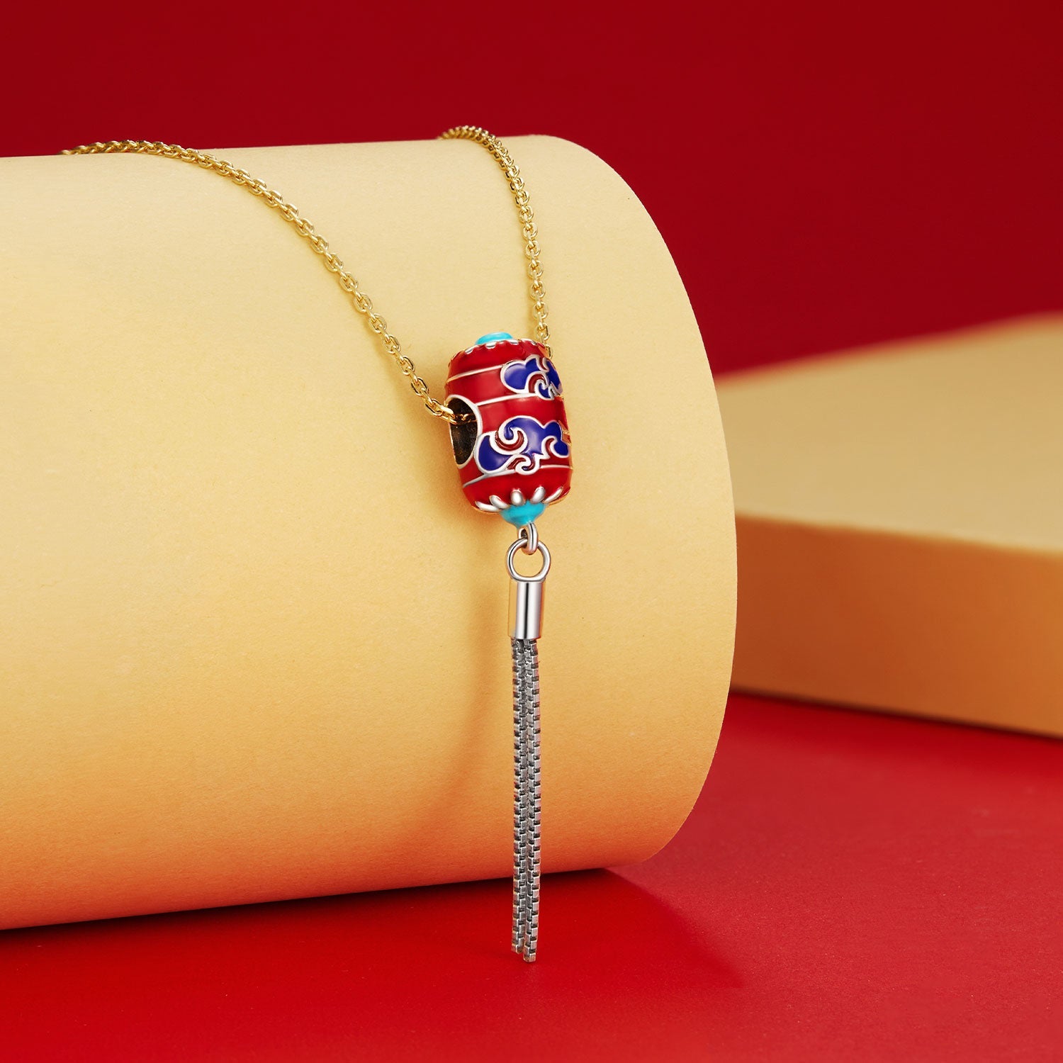 Silver Pendant Red Lantern Dangle Charm For Sale - sursenso Pendant