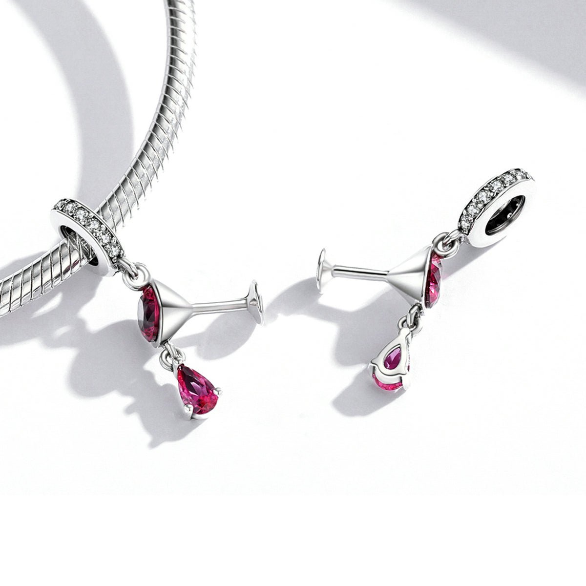 Silver Pendant Red Wine Glass Drop CZ Dangle Charm For Sale - sursenso Pendant