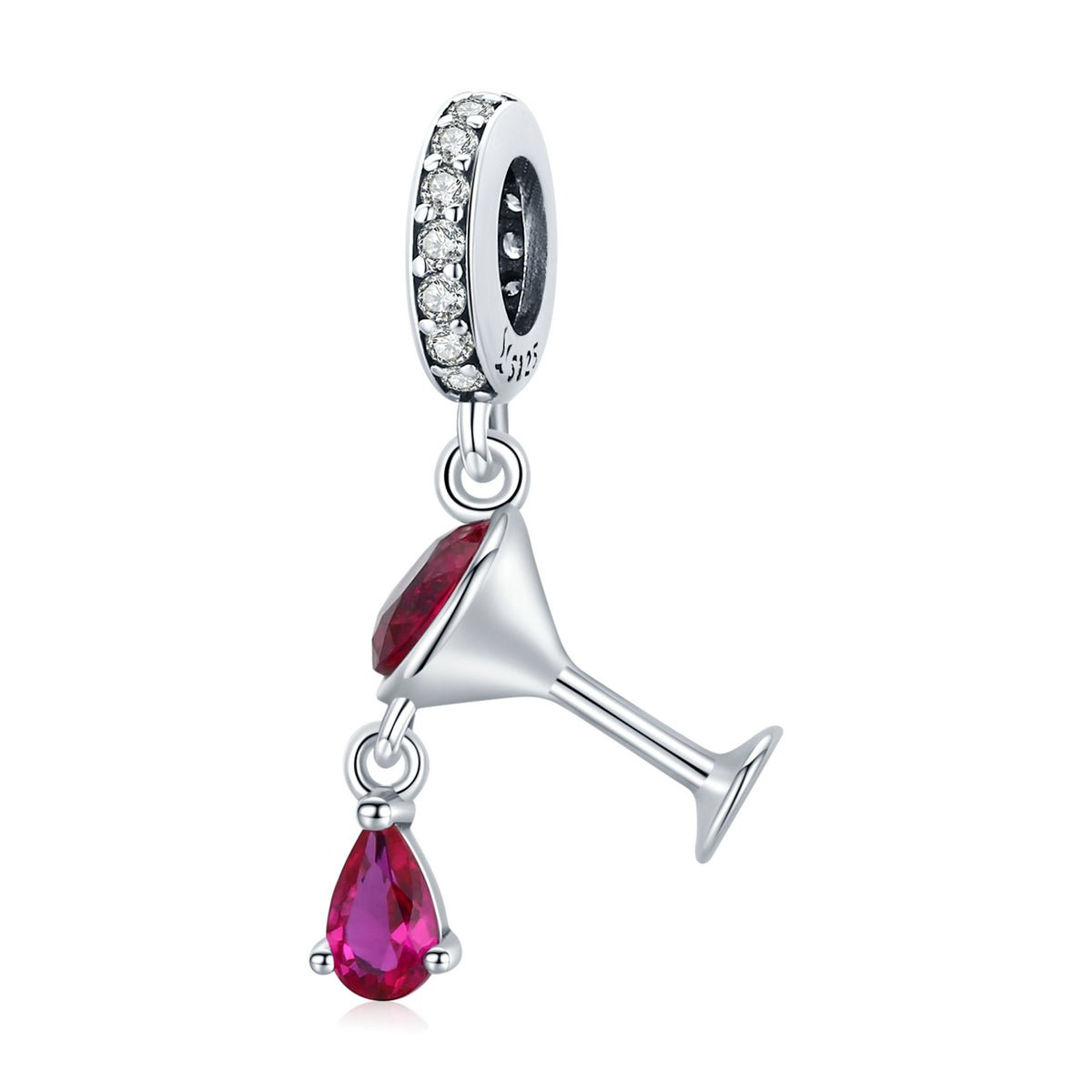 Silver Pendant Red Wine Glass Drop CZ Dangle Charm For Sale - sursenso Pendant