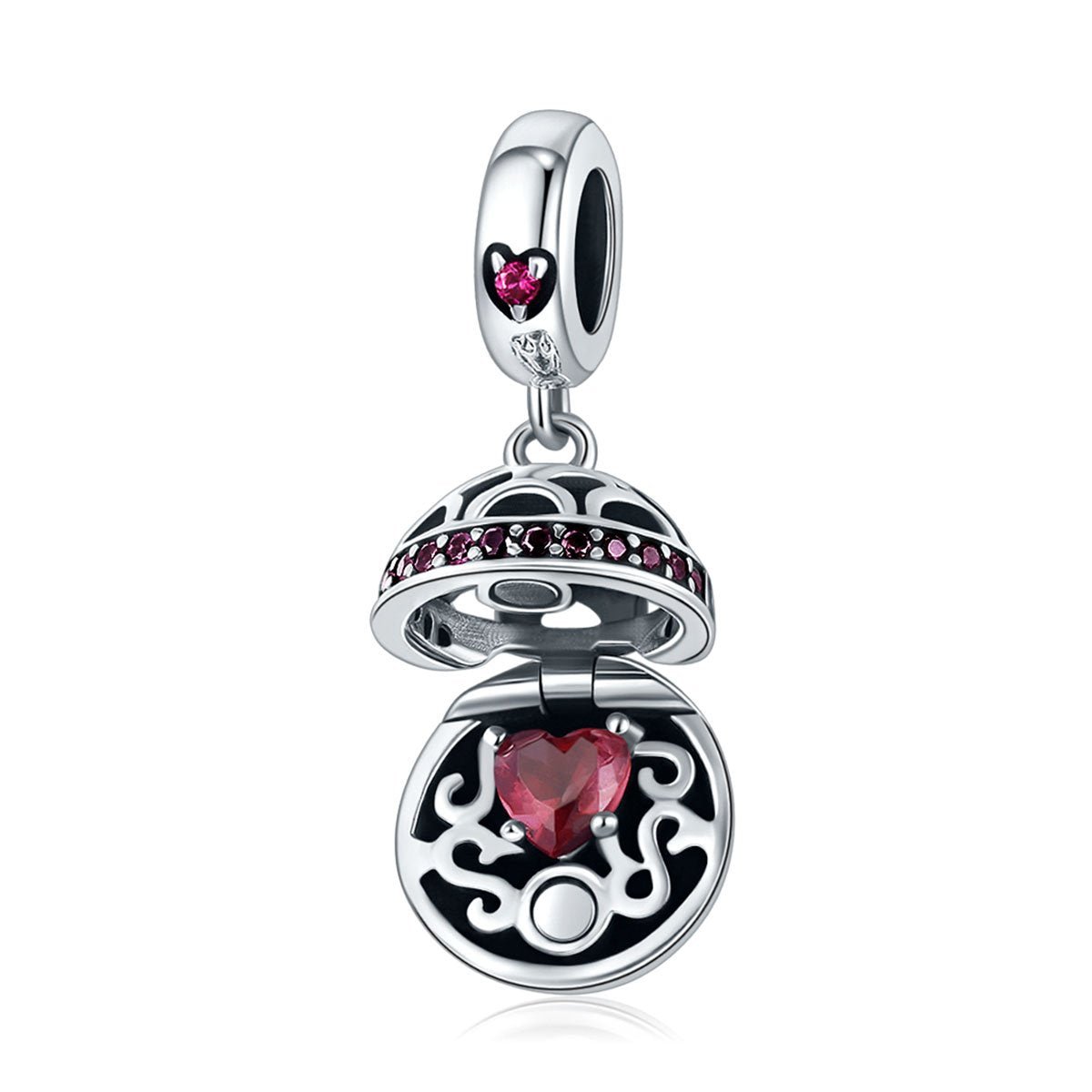 Silver Pendant Romantic Surprises Red CZ Dangle Charm For Sale - sursenso Pendant