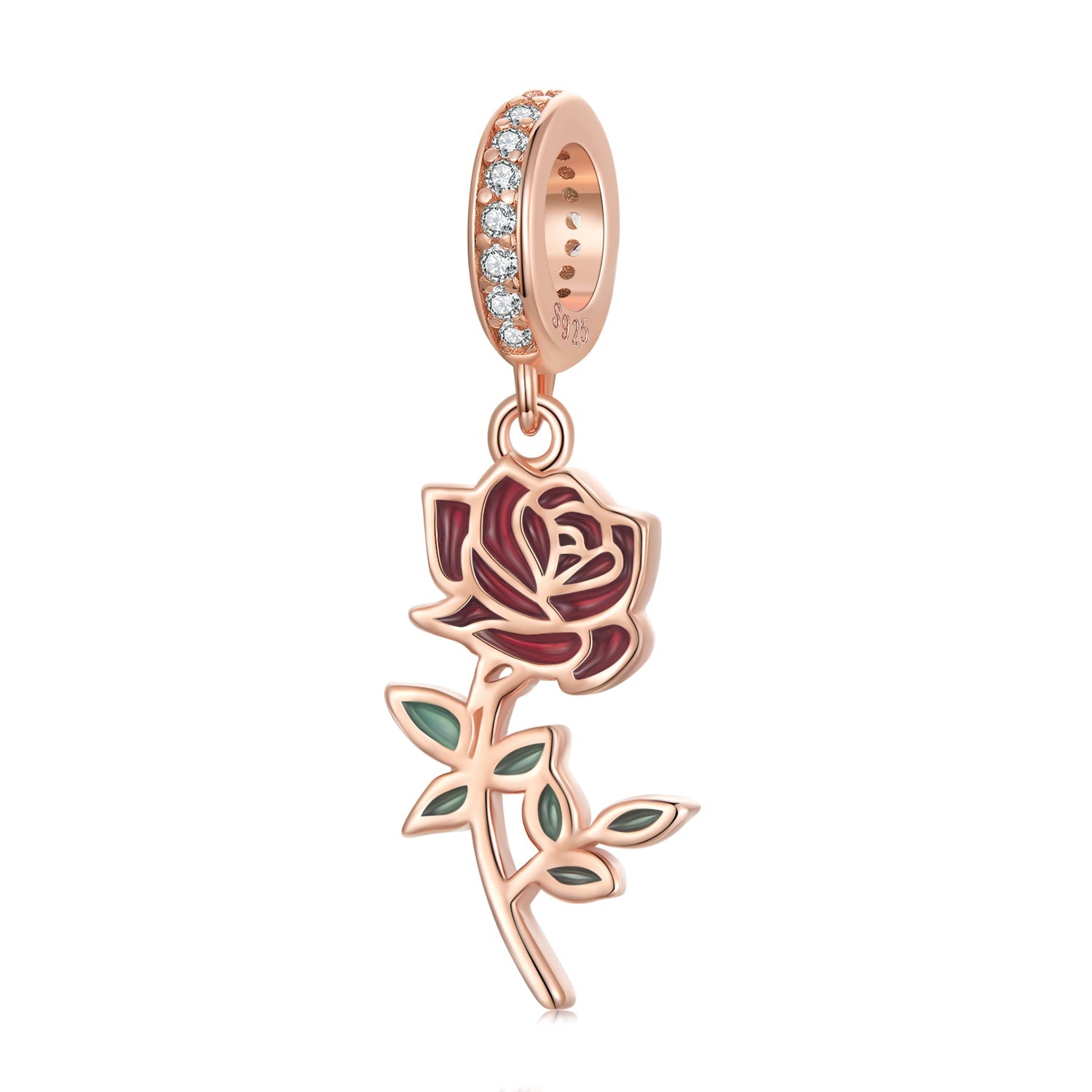 Silver Pendant Rose Gold Elegant Rose CZ Dangle Charm For Sale - sursenso Pendant