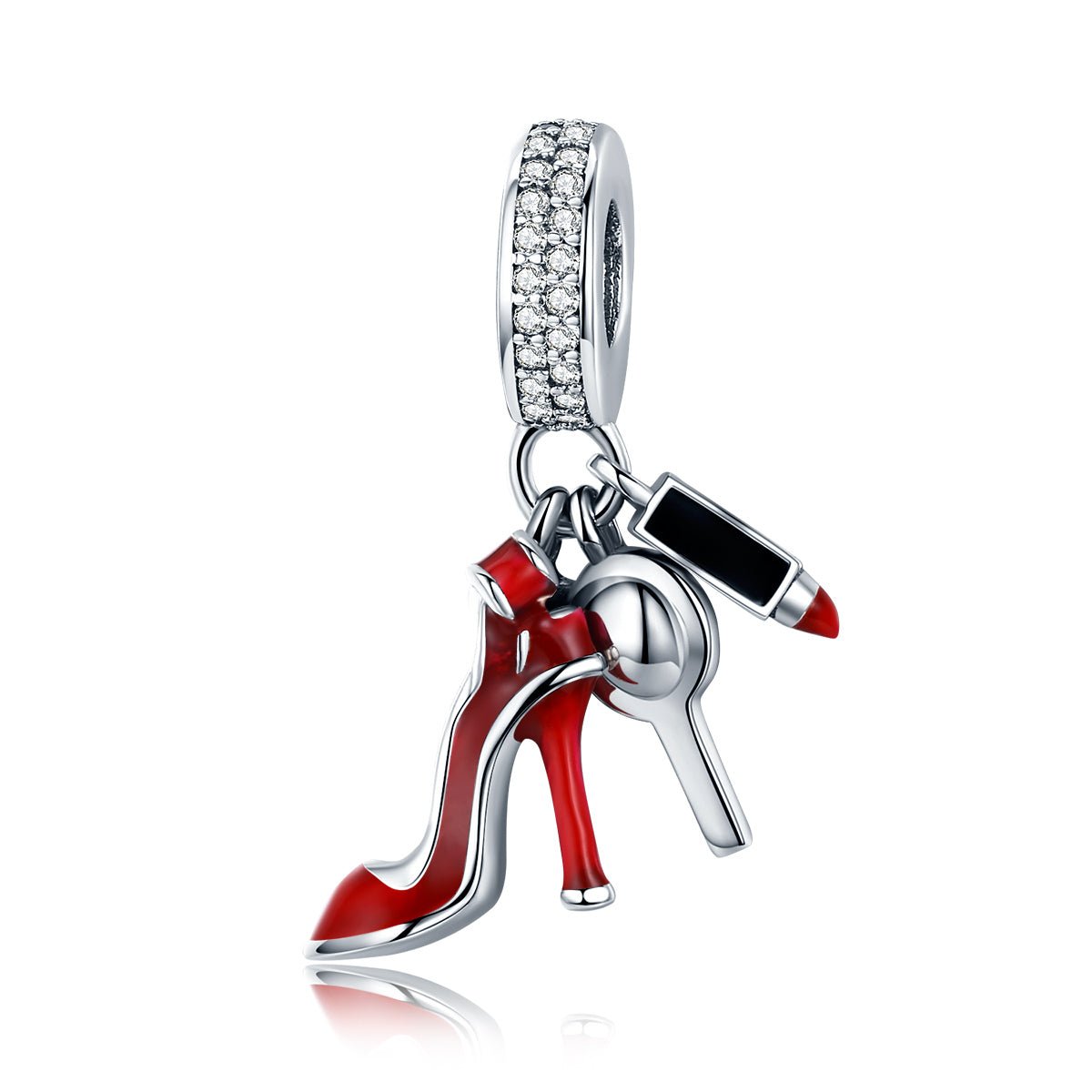 Silver Pendant Sexy Red High Heels Makeup Mirror CZ Dangle Charm For Sale - sursenso Pendant