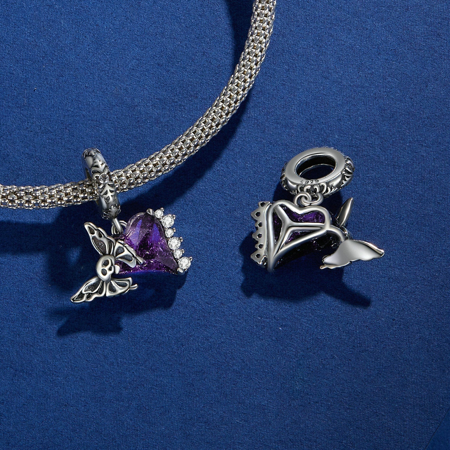 Silver Pendant Skull Butterfly Silicone CZ Dangle Charm For Sale - sursenso Pendant