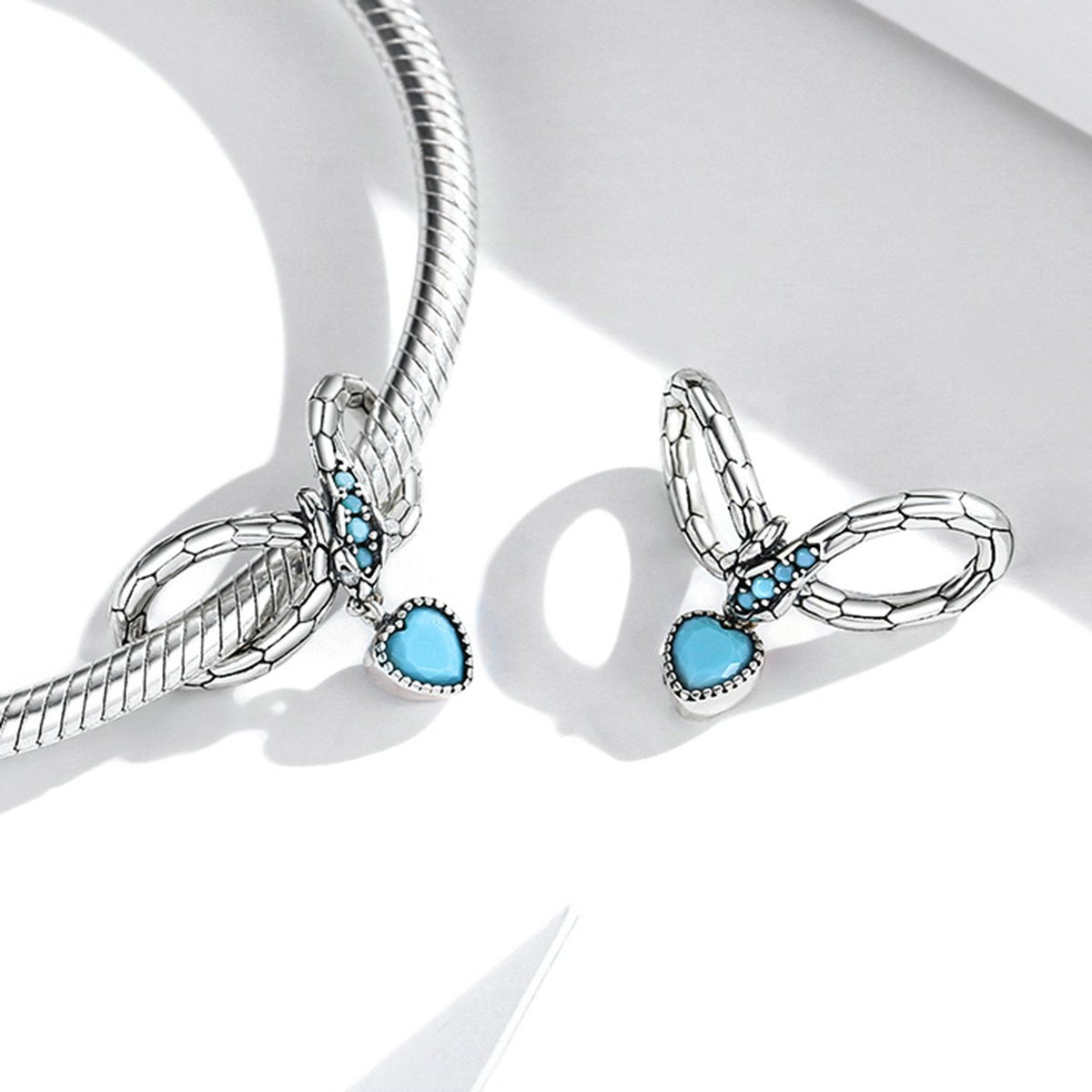 Silver Pendant Snake Infinite Love Blue Bead CZ Dangle Charm For Sale - sursenso Pendant