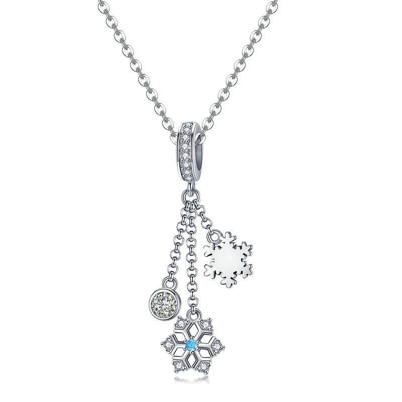 Silver Pendant Snowflake Shine CZ Dangle Charm For Sale - sursenso Pendant