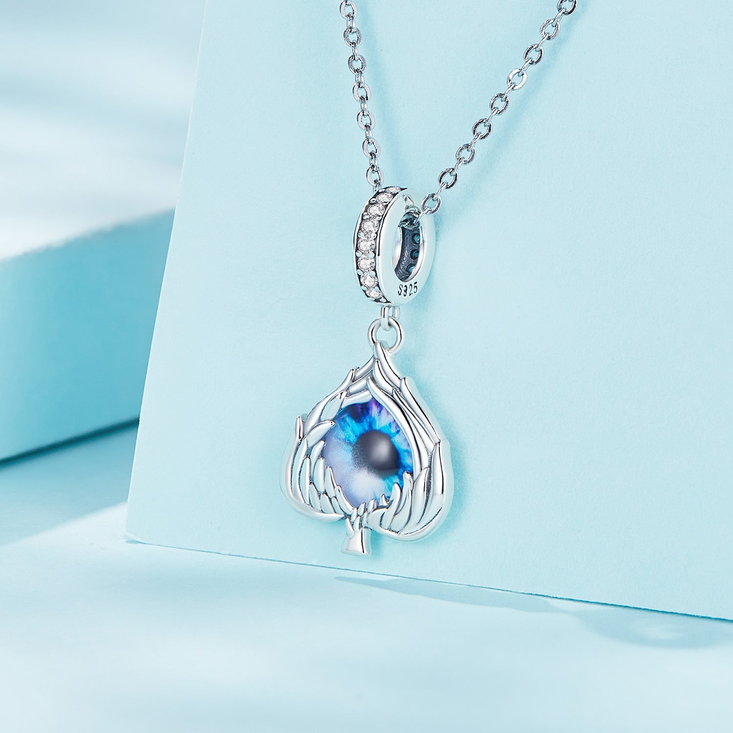 Silver Pendant Spades Blue Eyeballs CZ Dangle Charm For Sale - sursenso Pendant