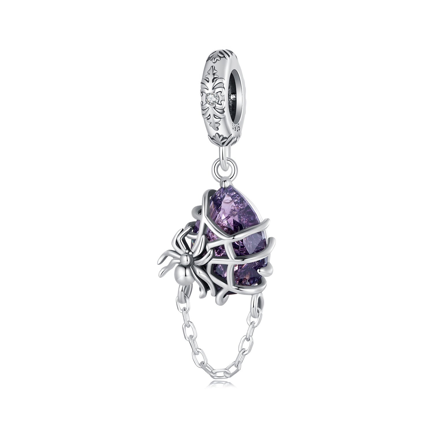Silver Pendant Spider Purple Glass CZ Dangle Charm For Sale - sursenso Pendant