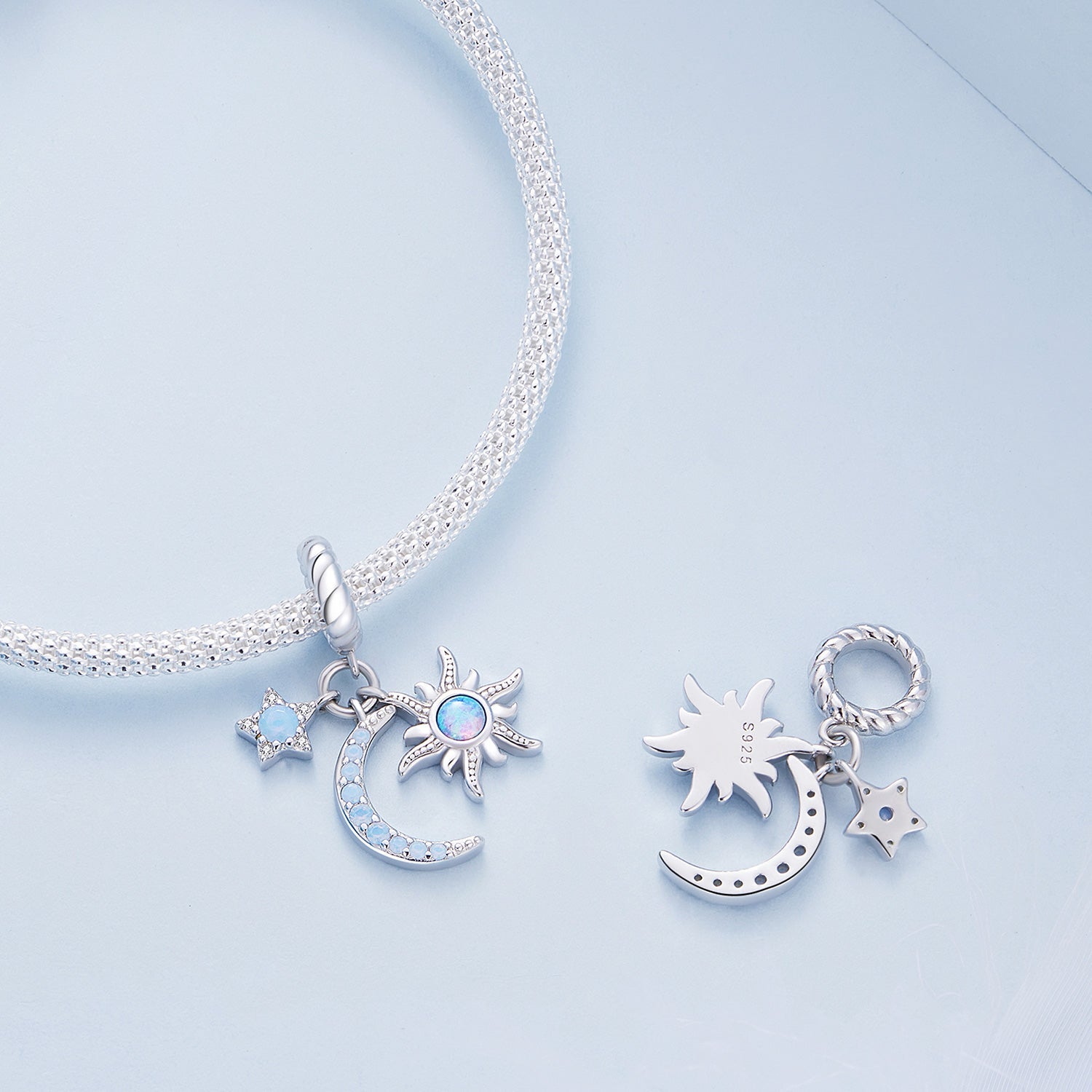 Silver Pendant Sun Moon And Stars CZ Dangle Charm For Sale - sursenso Pendant