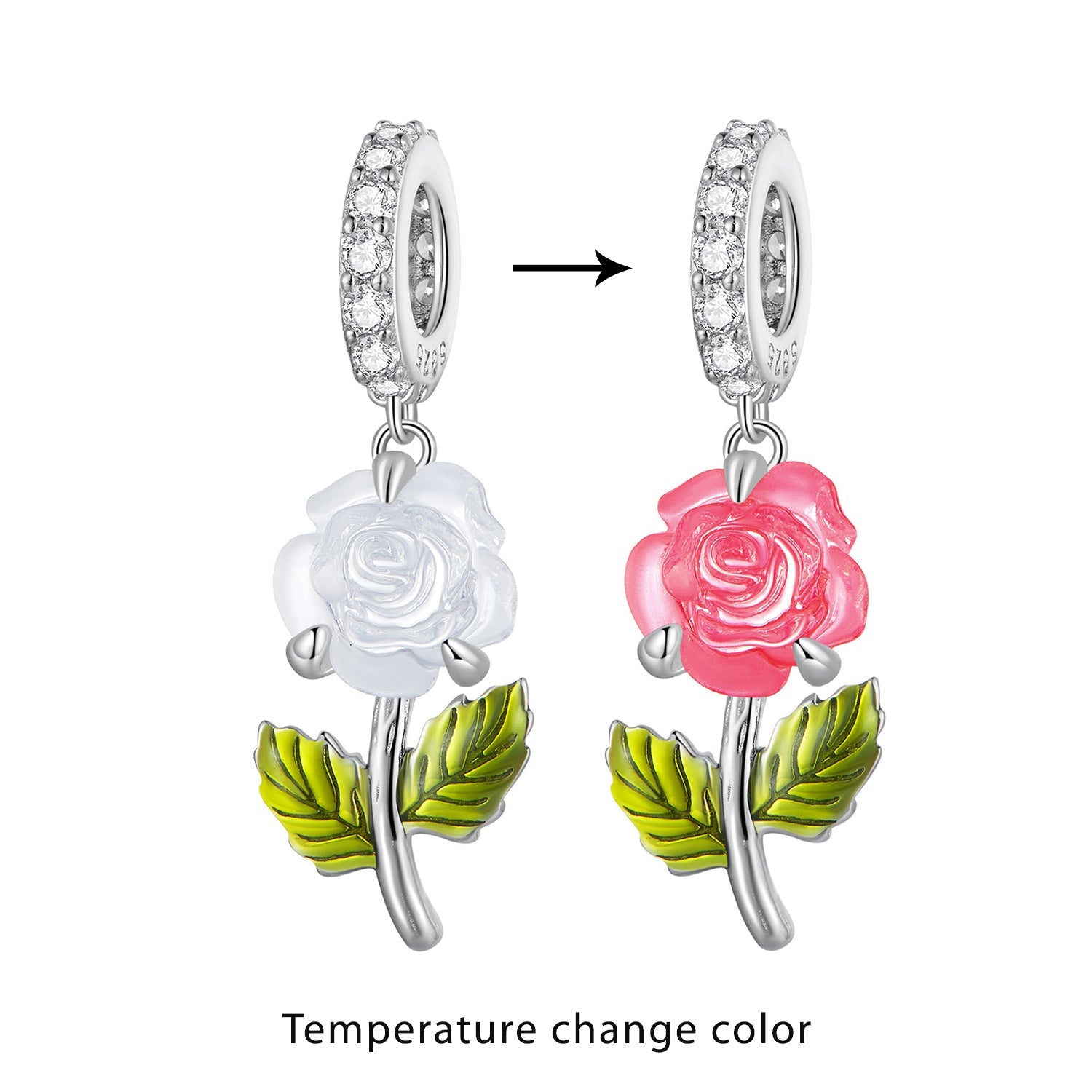 Silver Pendant Temperature Change Color Rose CZ Dangle Charm For Sale - sursenso Charm