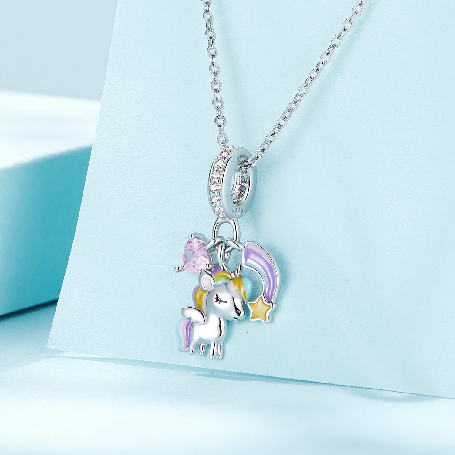 Silver Pendant The Rainbow Unicorn CZ Dangle Charm For Sale - sursenso Pendant