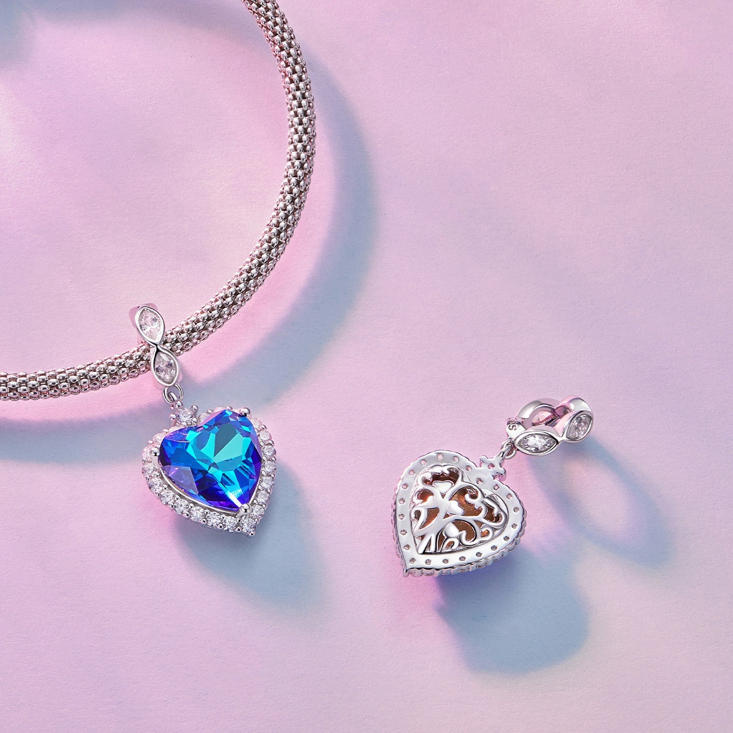 Silver Pendant Titanic Heart of The Blue Ocean CZ Dangle Charm For Sale - sursenso Pendant