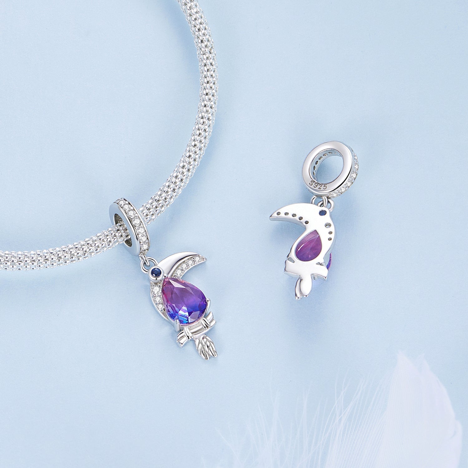 Silver Pendant Toucan CZ Dangle Charm For Sale - sursenso Pendant