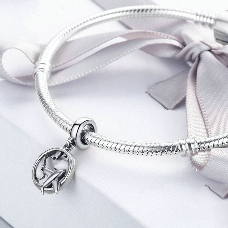 Silver Pendant Traveling World and Plane Dangle Charm For Sale - sursenso Pendant