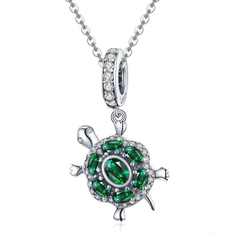 Silver Pendant Turtle Green Tortoise Animal CZ Dangle Charm For Sale - sursenso Pendant