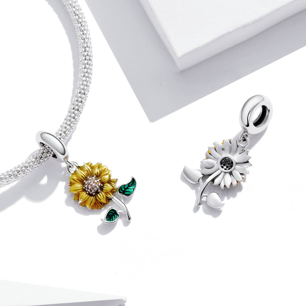 Silver Pendant Van Gogh Sunflower Enamel Dangle Charm For Sale - sursenso Pendant