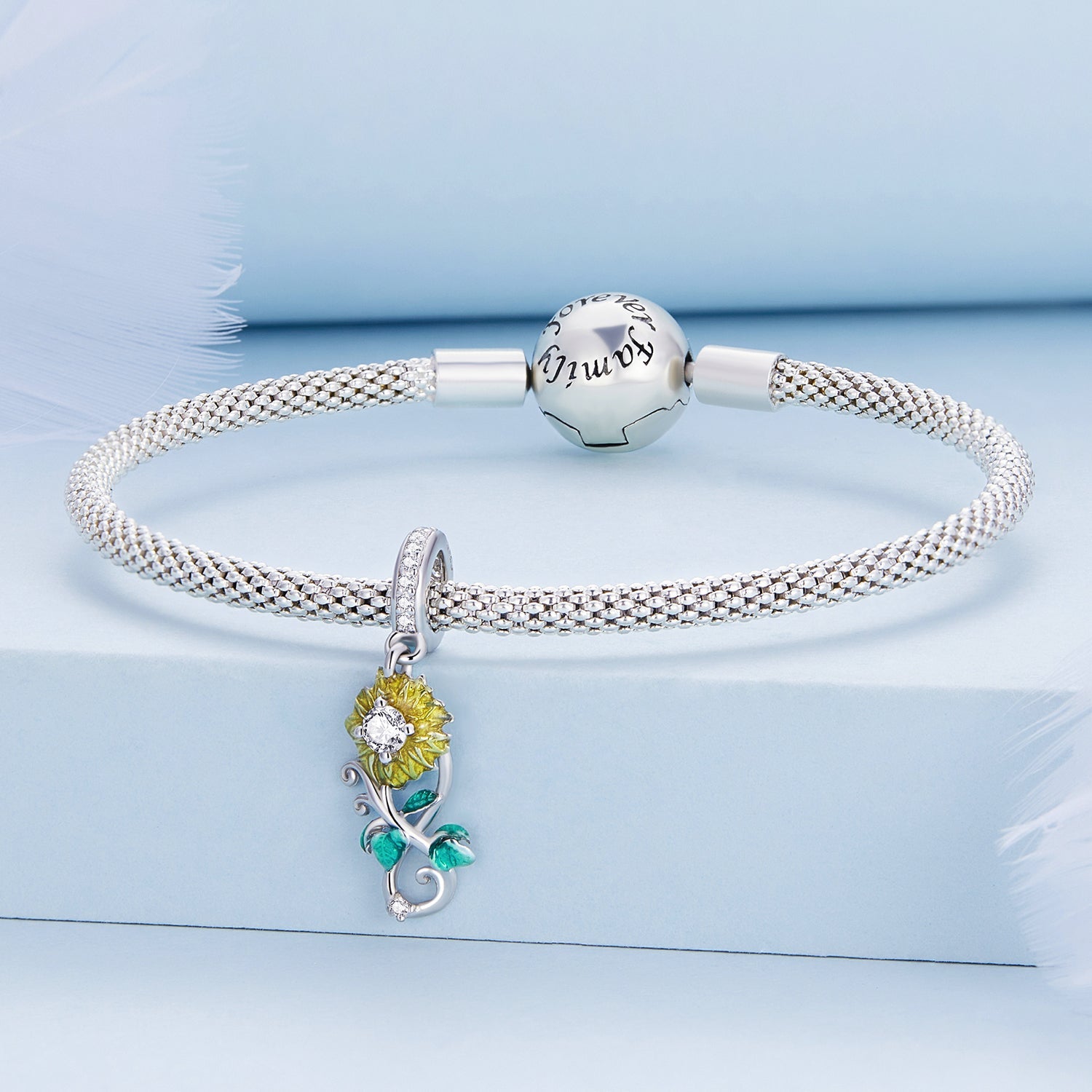 Silver Pendant Vibrant Sunflower CZ Dangle Charm For Sale - sursenso Pendant