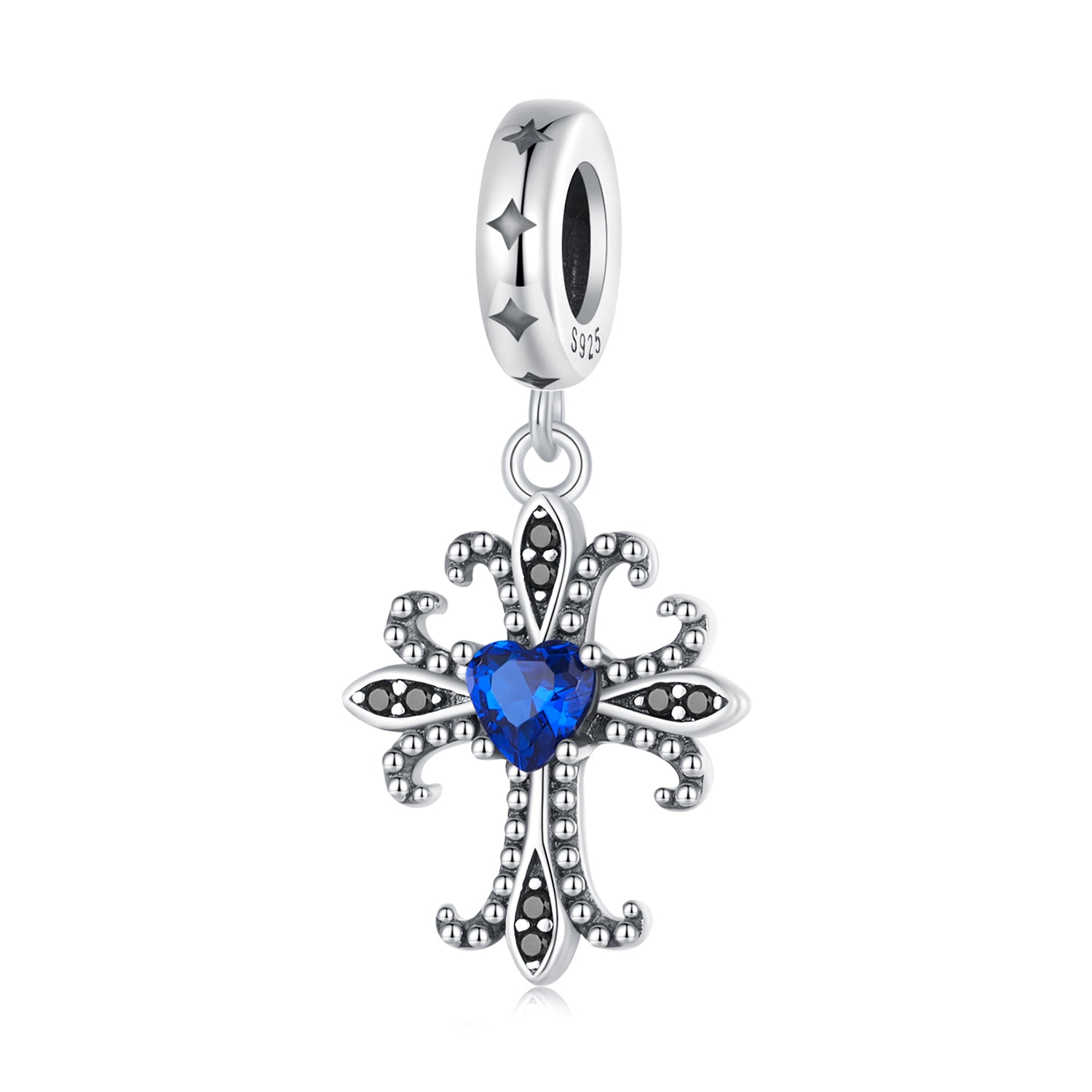 Silver Pendant Vintage Cross Blue CZ Dangle Charm For Sale - sursenso Pendant