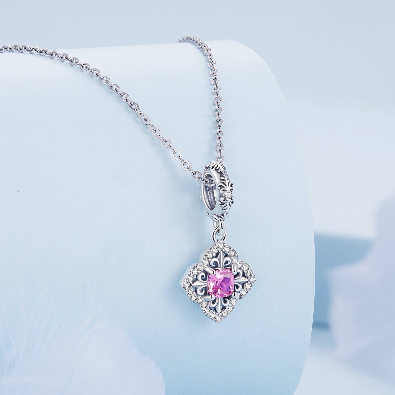 Silver Pendant Vintage Pattern CZ Dangle Charm For Sale - sursenso Pendant
